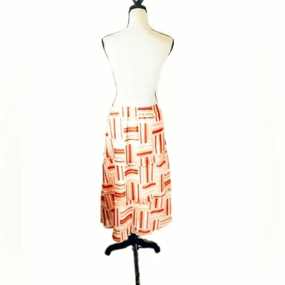 Vintage 90s BonWorth Flirty Peach Patchwork Print Midi Skirt Size M
