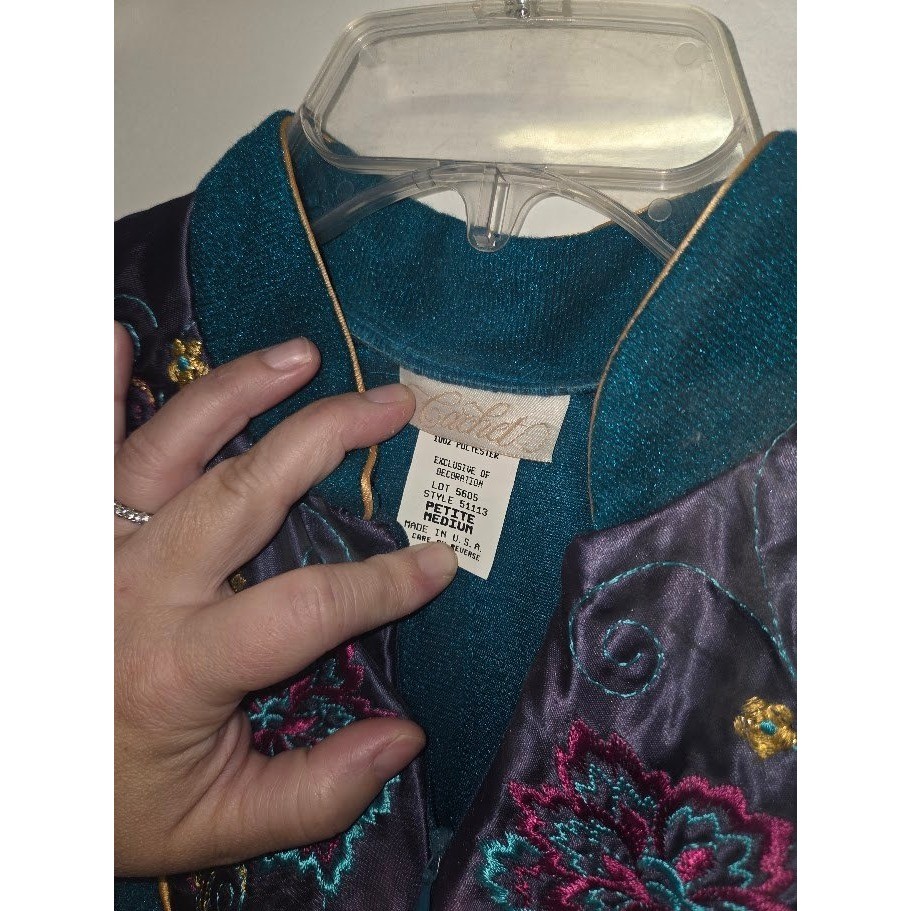 Vintage Sears Cachet Teal Embroidered Robe House Dress Size M