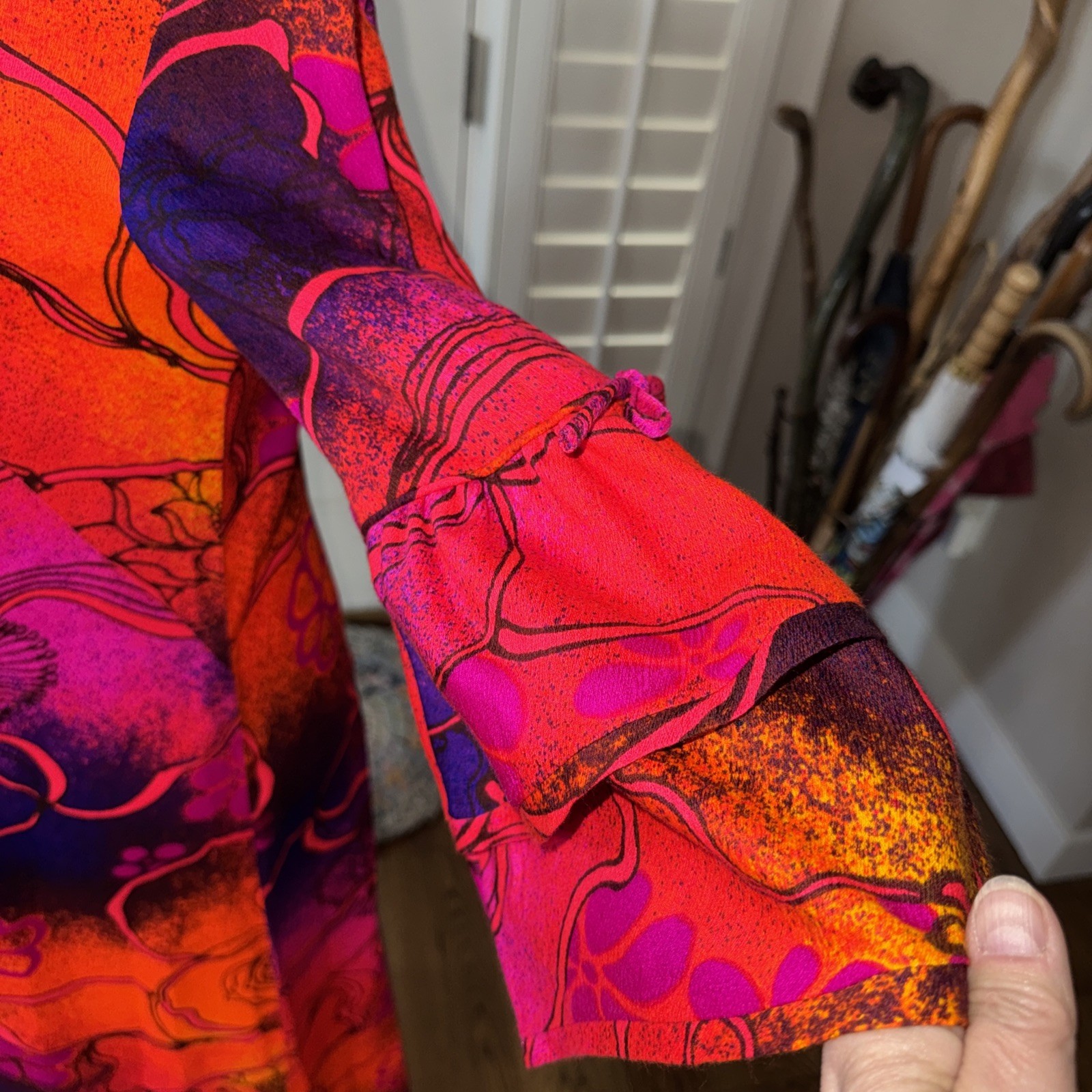 Vintage Sears Hawaiian Fashions Orange Purple Blue Barkcloth Maxi Dress 36” Bust