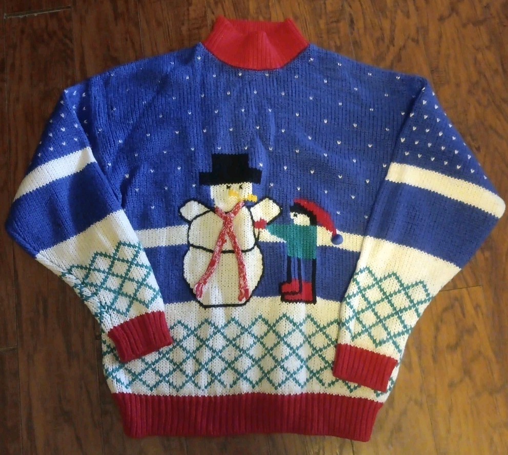 Vintage Amanda Smith Snowman Winter Pullover Sweater Womens Large 80’s 90’s