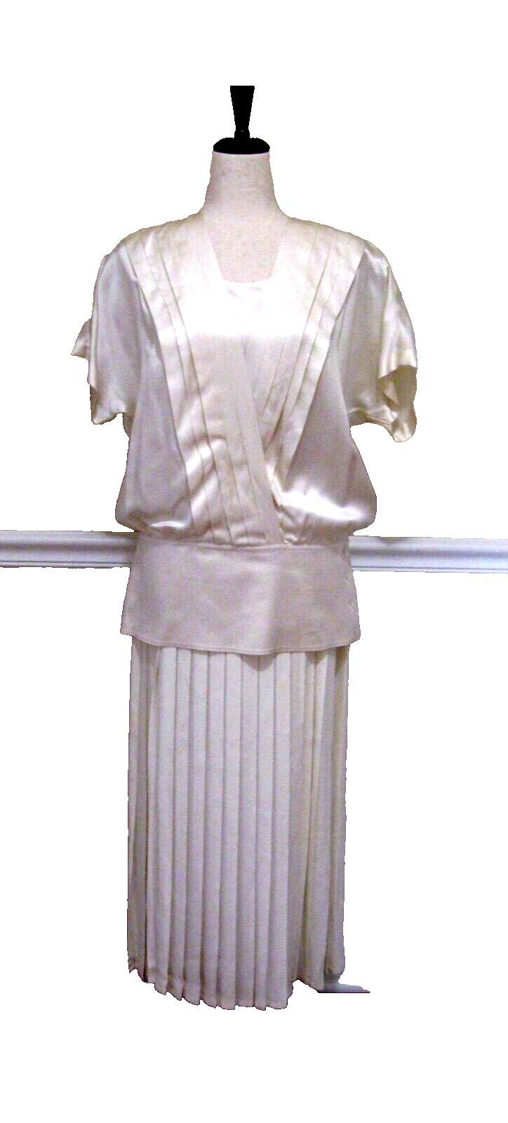 Vtg Margaretha Ley Escada Ivory Silk Dress sz S M Dolman Blouse Pleated Skirt