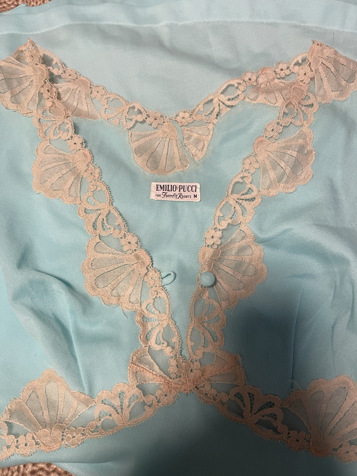 Rare Emilio Pucci Formfit Rogers Aqua Blue Slip Dress With Lace 1960s Size M *