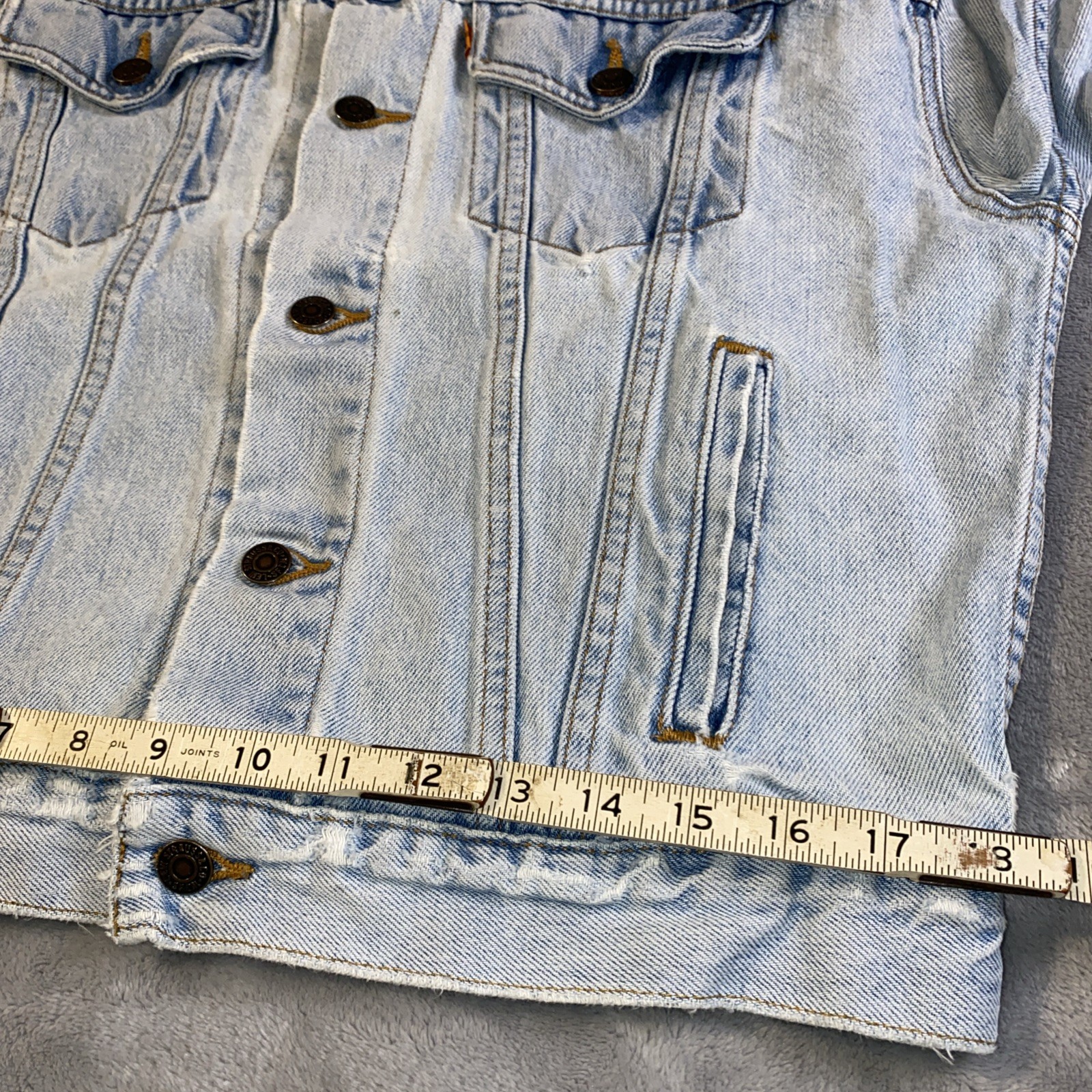 VTG Levis Orange Tab Trucker Jean Jacket 90’s Medium 12/14 Destroyed 57507 USA