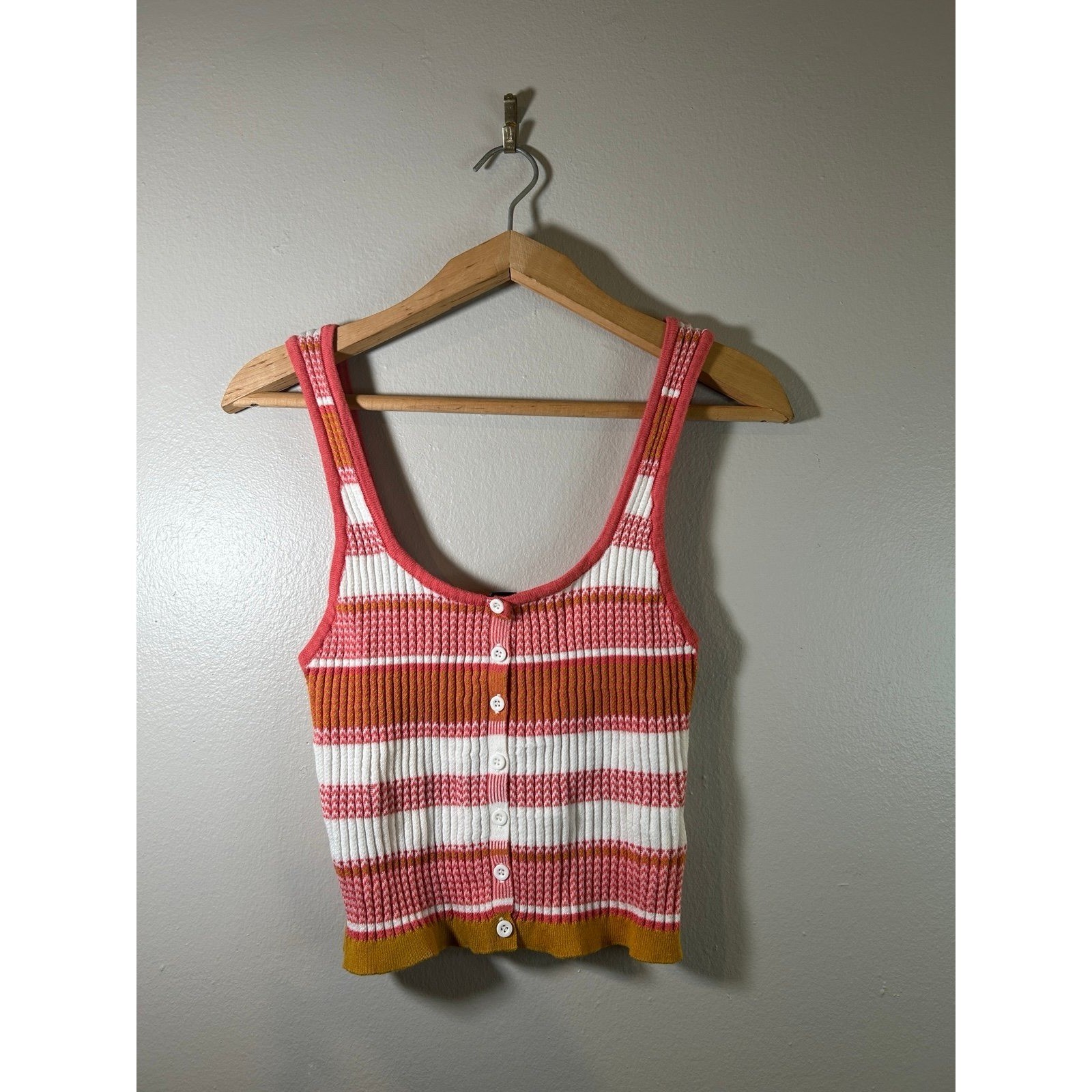 Kitschy Top Retro Multicolor Striped Ribbed Knit Soft Granola Layering Crop Tank