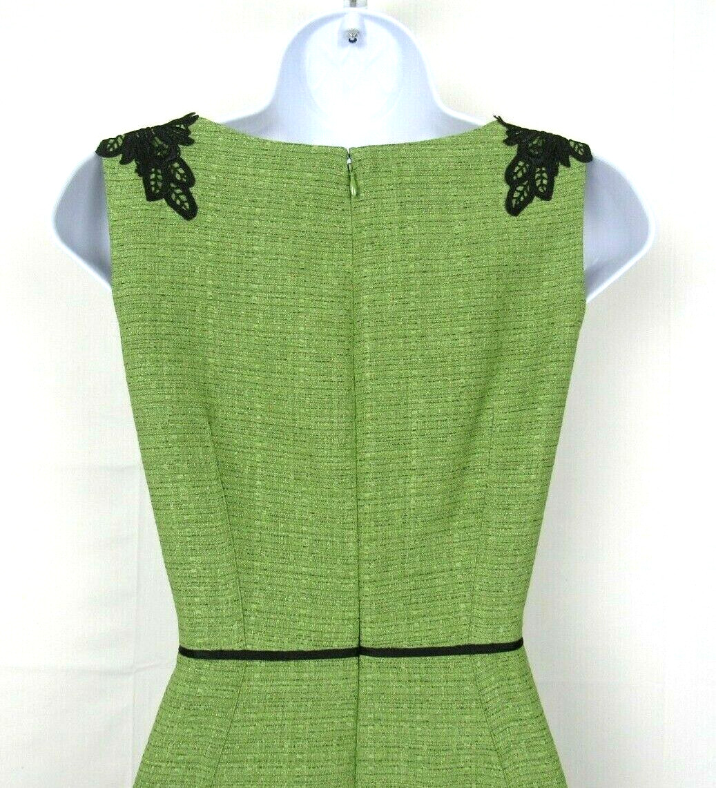 VTG 1990s 2000s EVAN PICONE BLACK LABEL SIZE 2 GREEN DRESS BLACK EMBROIDERY TRIM