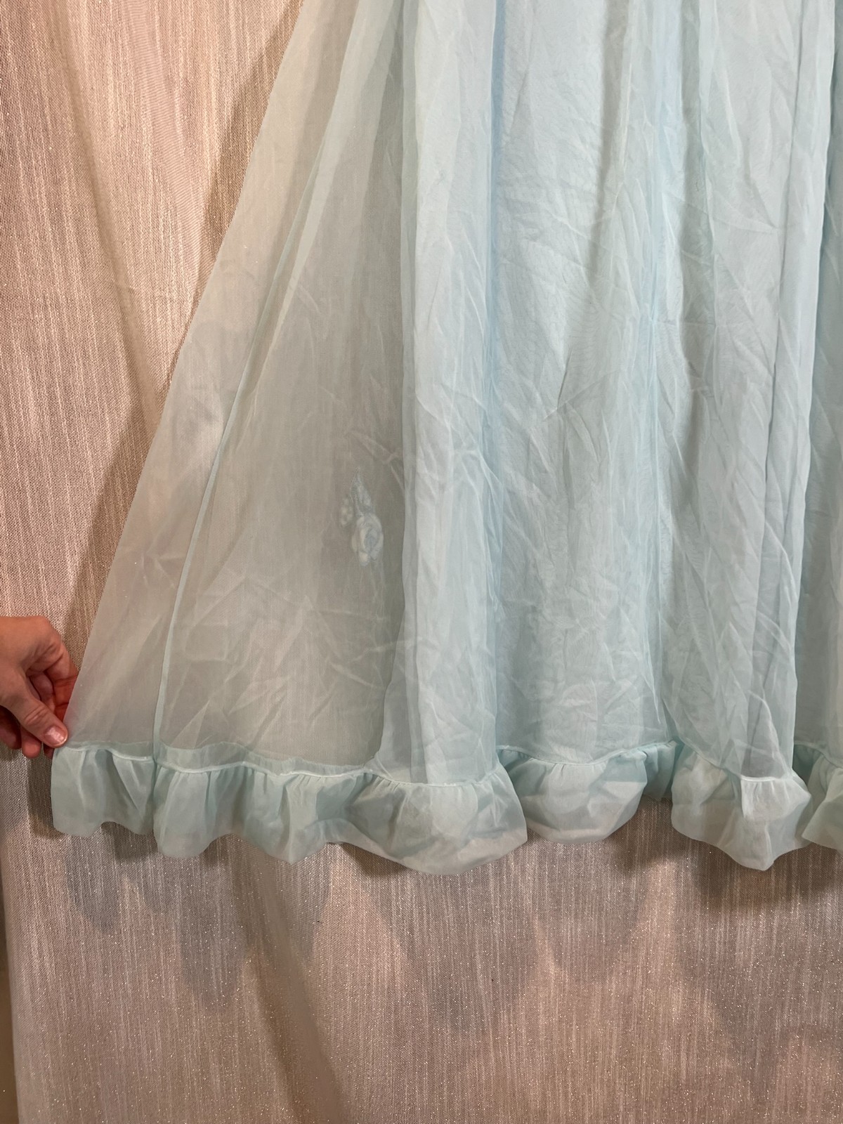 Vintage Gossard Artemis BLUE CHIFFON NIGHTGOWN~Babydoll Nightie*S Sleepwear*Rose