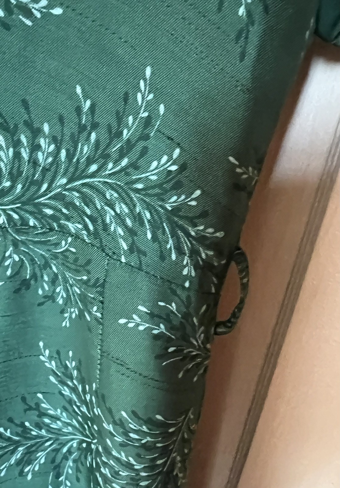 1950s Green Floral Crystal button Vintage Hand-Sewn short sleeve Dress L sz 12