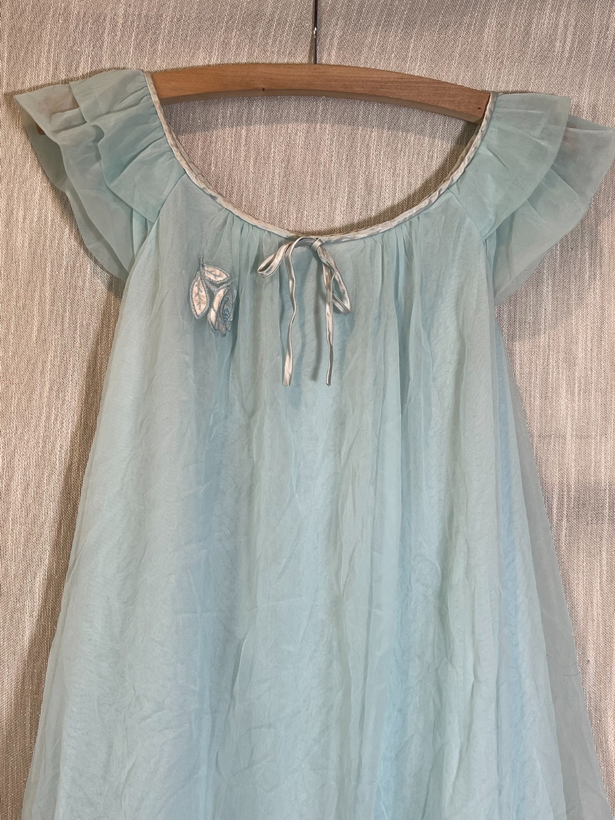 Vintage Gossard Artemis BLUE CHIFFON NIGHTGOWN~Babydoll Nightie*S Sleepwear*Rose