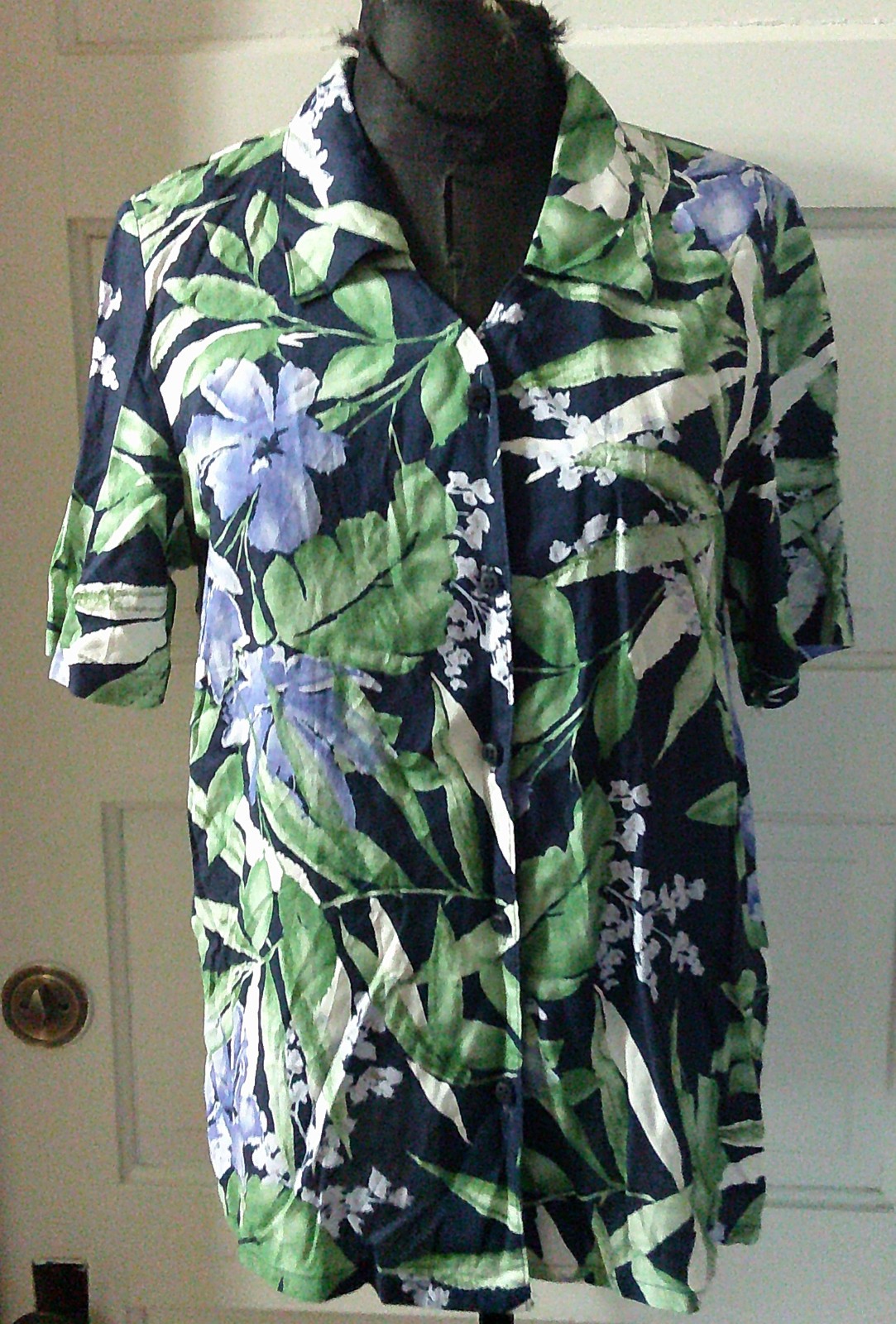 90&rsquo;s ALFRED DUNNER Green Floral SS Button Up Top Shirt Blouse 10P