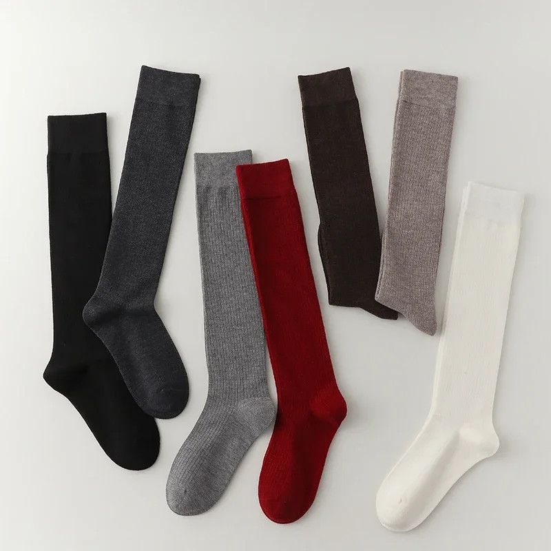 Women Knee Calf Mid Length Socks Lightweight and Warm Cold Proof Fine Wool Strip