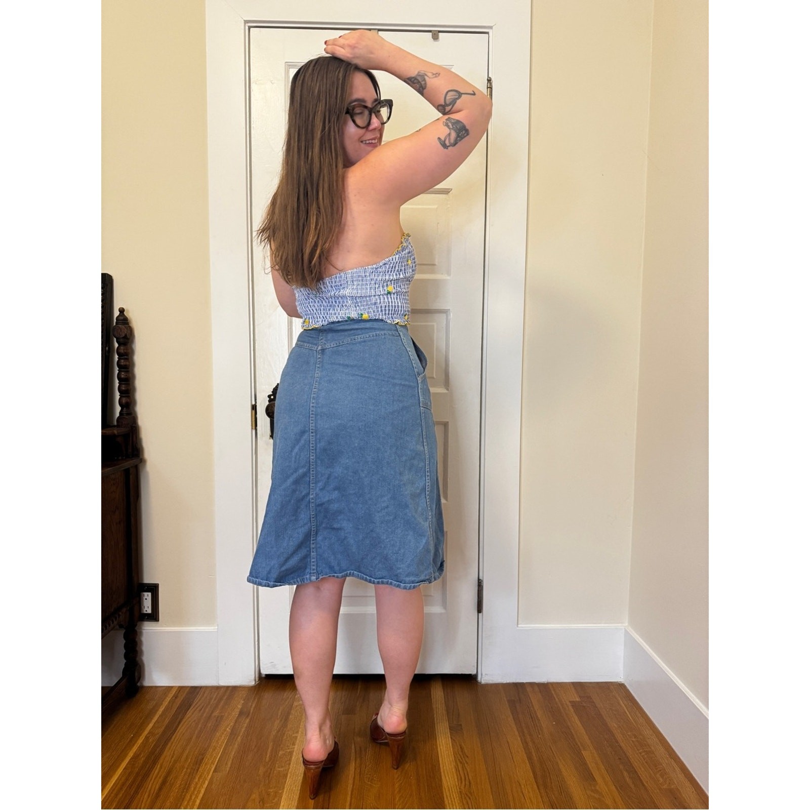Y2K does 70s Blue and White Pineapple Tube Top Sz S