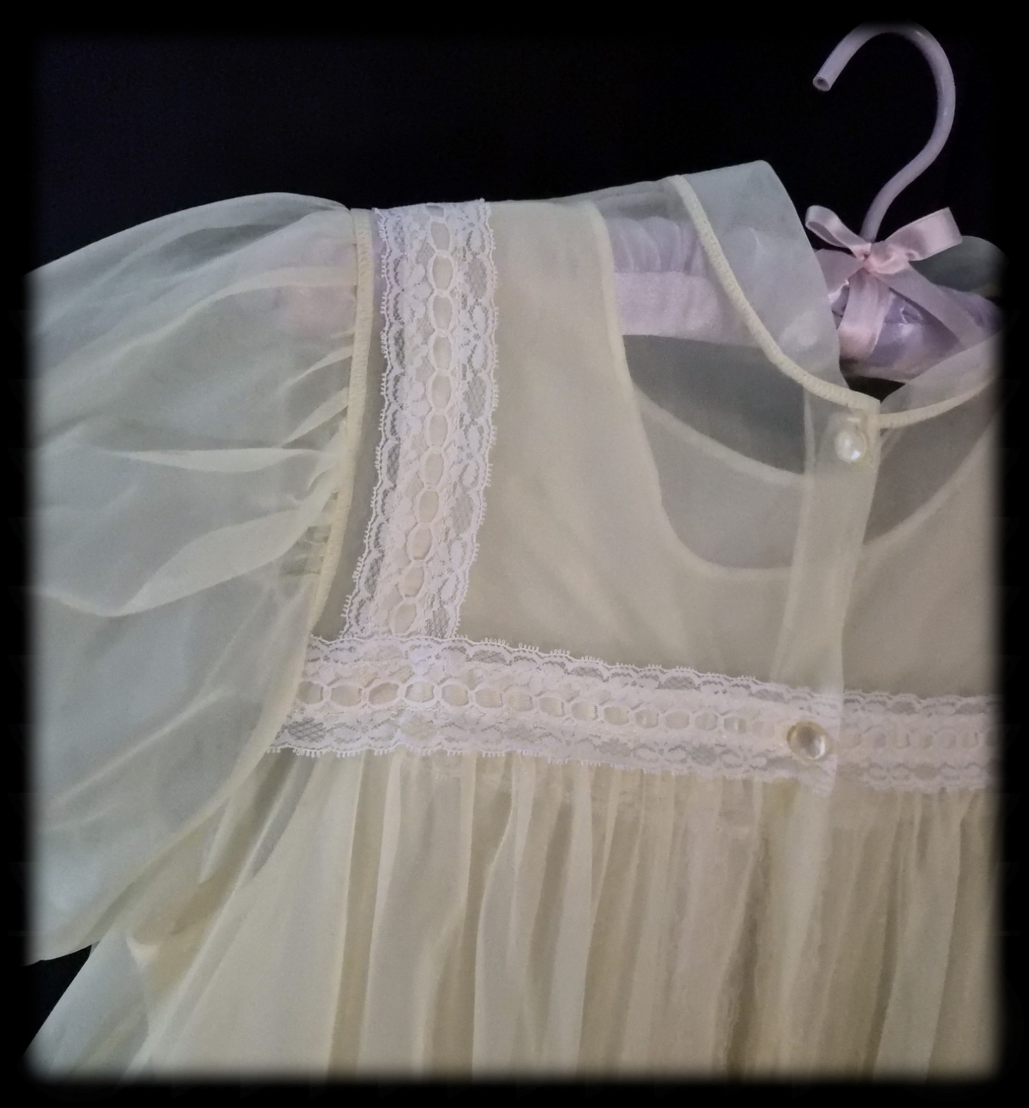2pc Vintage YELLOW Nightgown PEIGNOIR Robe Set SHEER Chiffon BABYDOLL Dress XS/S