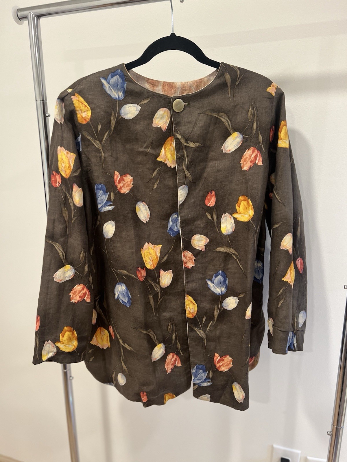 Emanuel Ungaro Parallèle Reversible Linen Jacket Floral Brown Beige Women’s 16