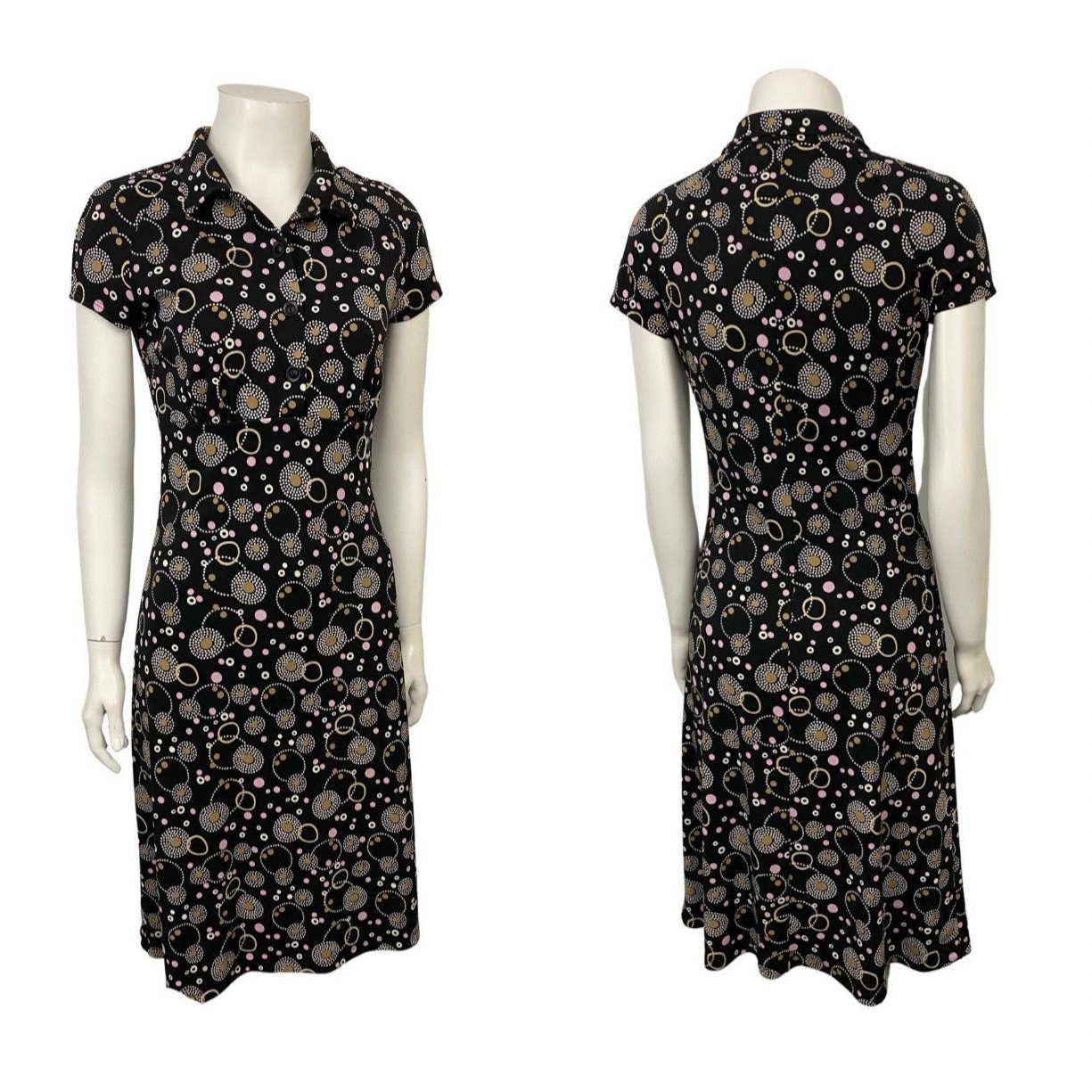 Vintage 90s Y2K Mod Dot Dress Collared Empire Waist Indie Retro Small ^