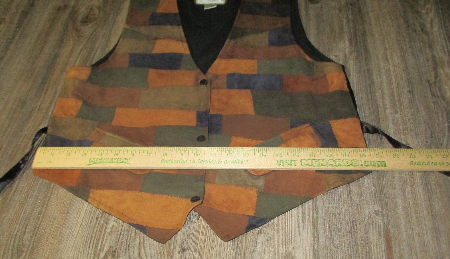 Union Khaki Vintage Suede Leather Patchwork Vest size Large Fairy Grunge 80s 90s