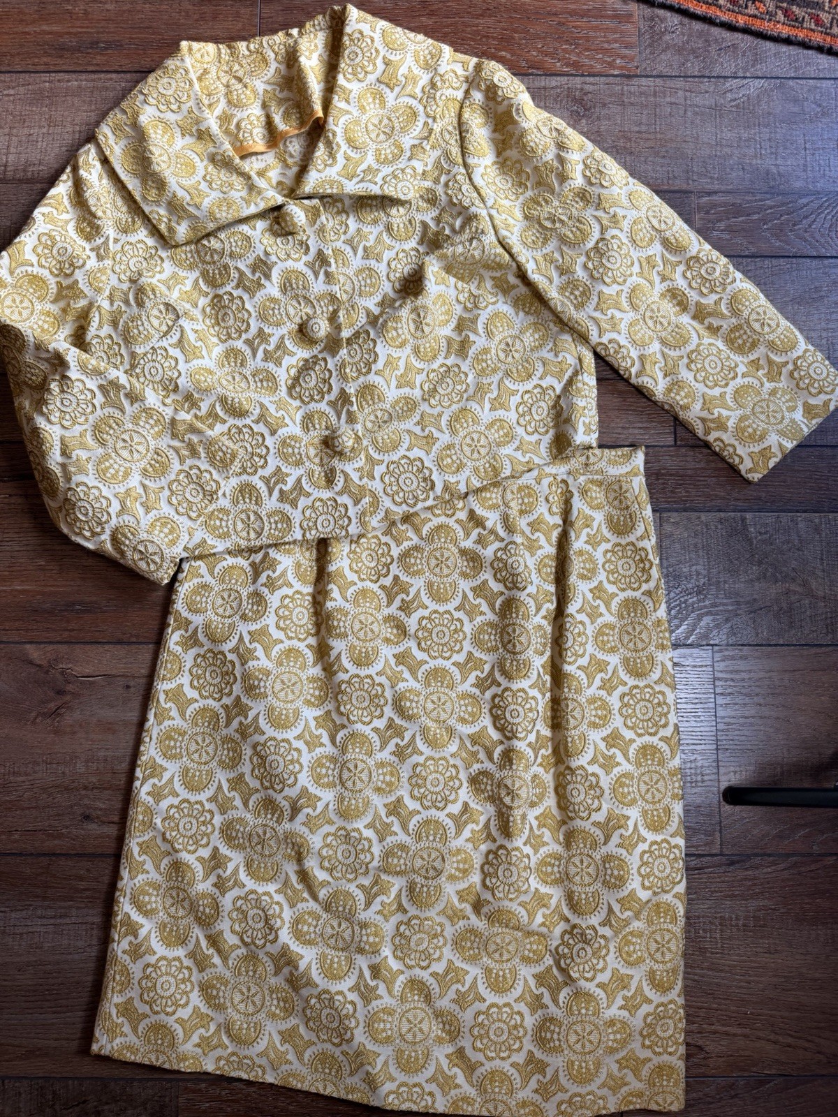 Vintage 1960’s Gold Brocade MCM 2-piece Pencil Dress & Bolero Crop Jacket MOD