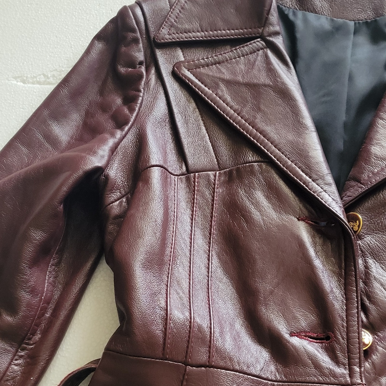 Long Lined Leather Vintage Coat by Winners Circle Fashions, Women&rsquo;s Small Belted