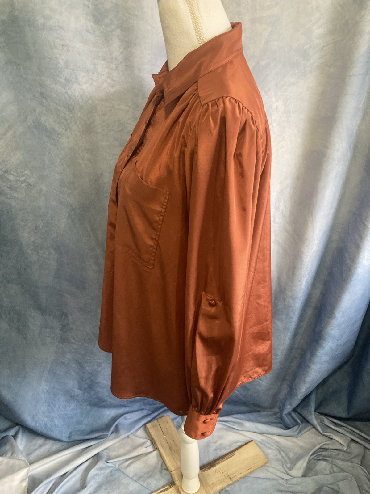 Vtg 80s Chaus Blouse Size 7/8 Fit Med Orange Rust Copper Secretary Top Retro EUC
