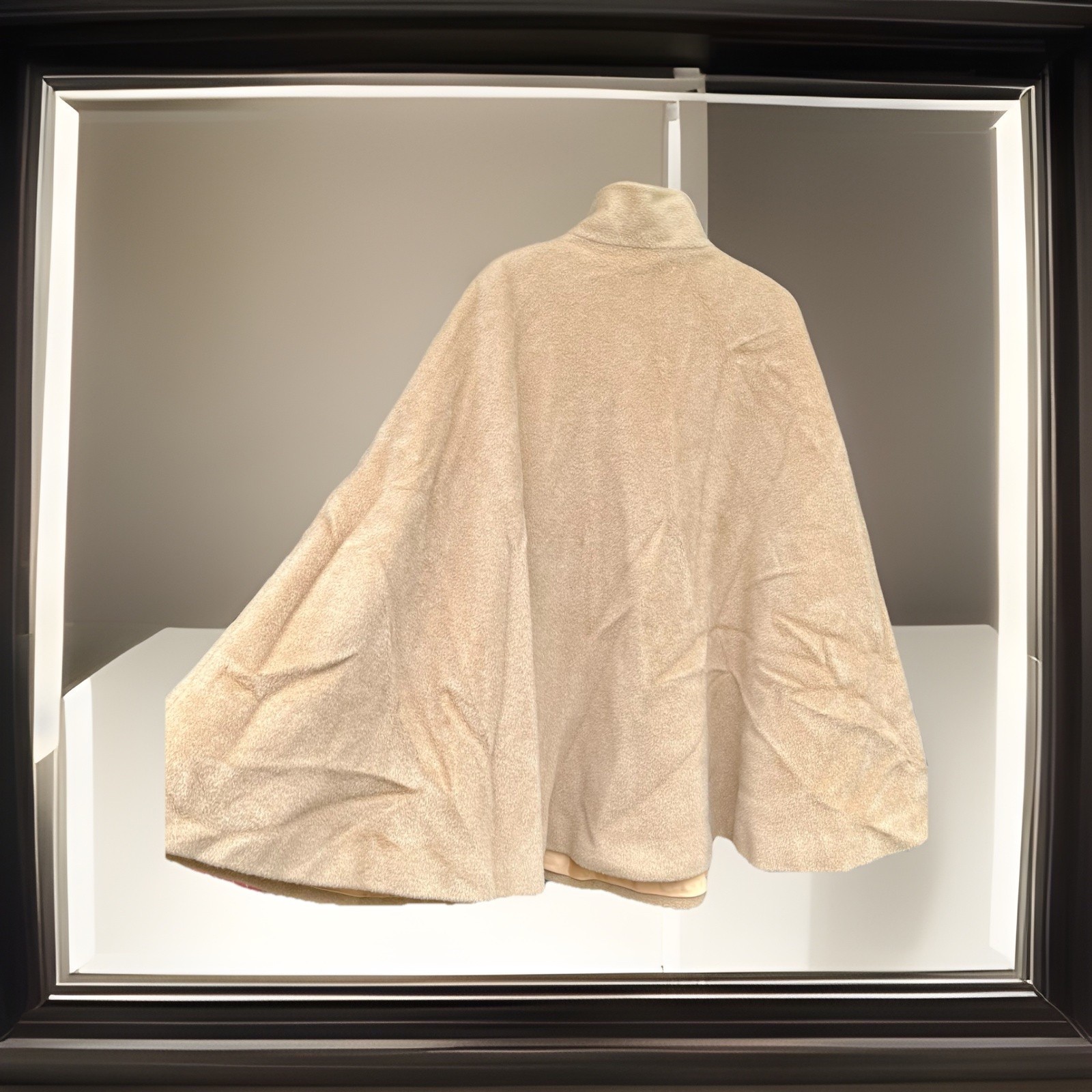 50s 60s Saks 5th Ave Wool Midi Cape Coat VTG Camel Hi Collar Front Zip
