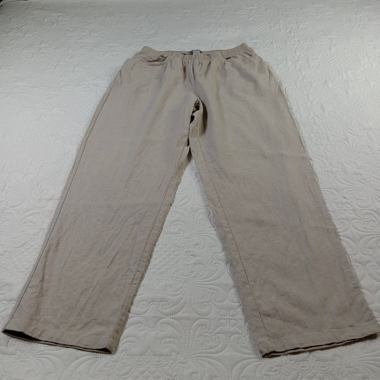 Koret City Blues Linen Blend Pants Women&rsquo;s 16 Oatmeal Wide Leg Vtg 80s EUC