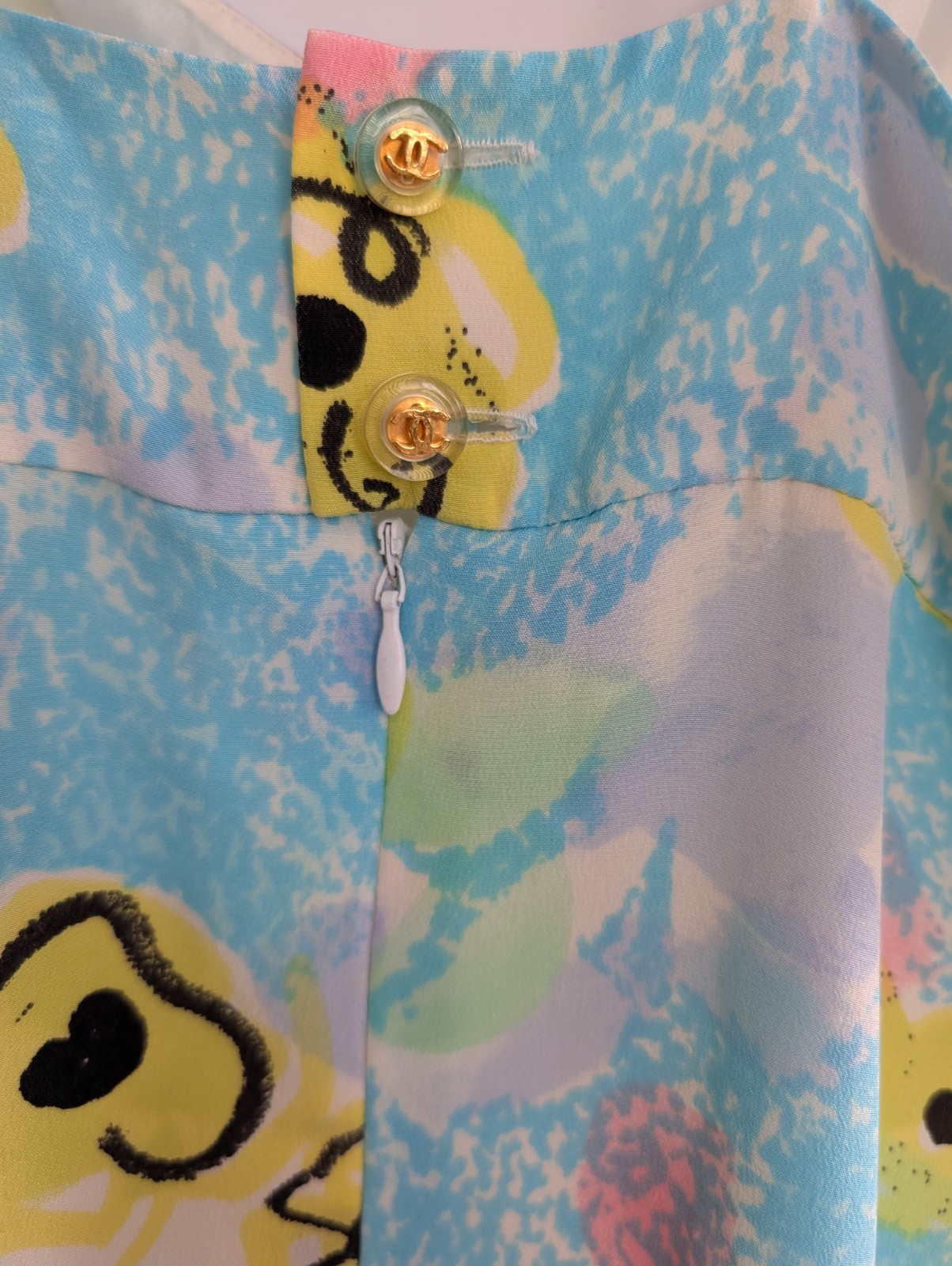 Chanel 1997 Confetti Fantasy Tweed Coat Blue Jacket Camellia Print Silk Dress 40