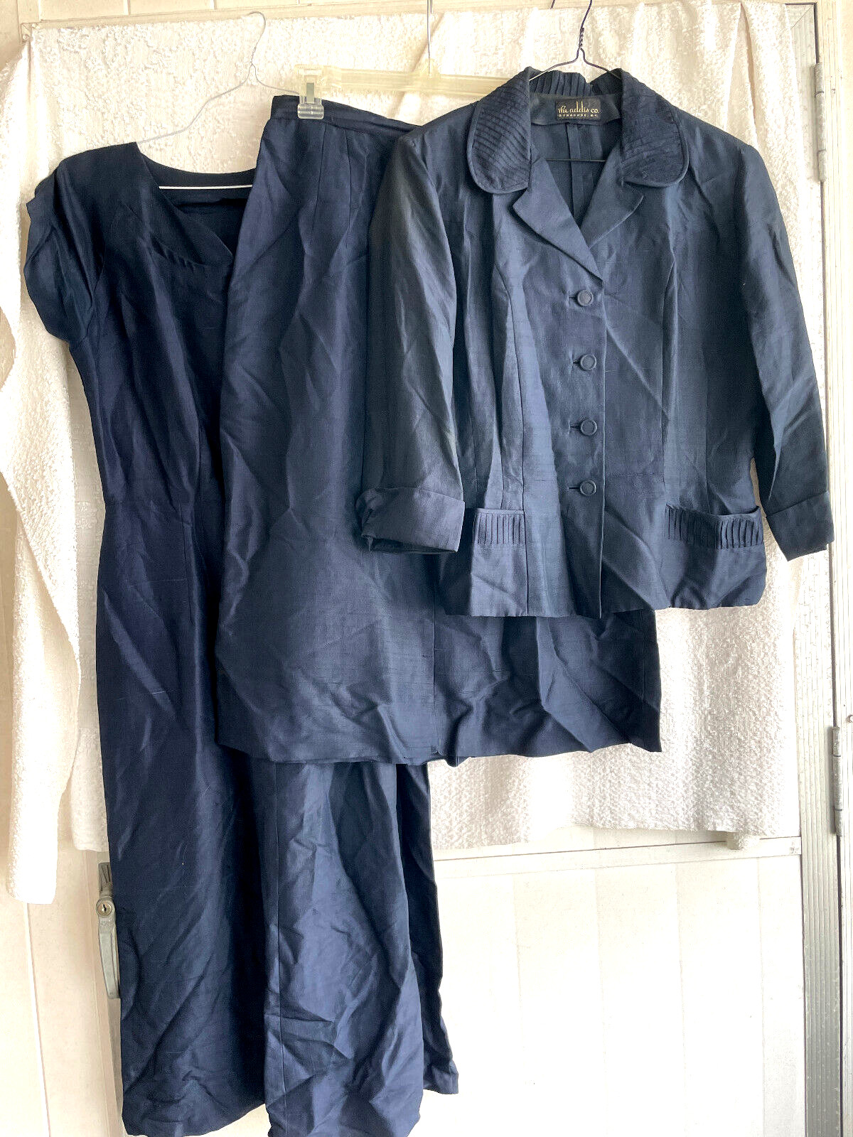 VTG 1940s Navy Blue Dress Jacket Skirt Set Addis Co. Lipman Syracuse NY 3 Piece
