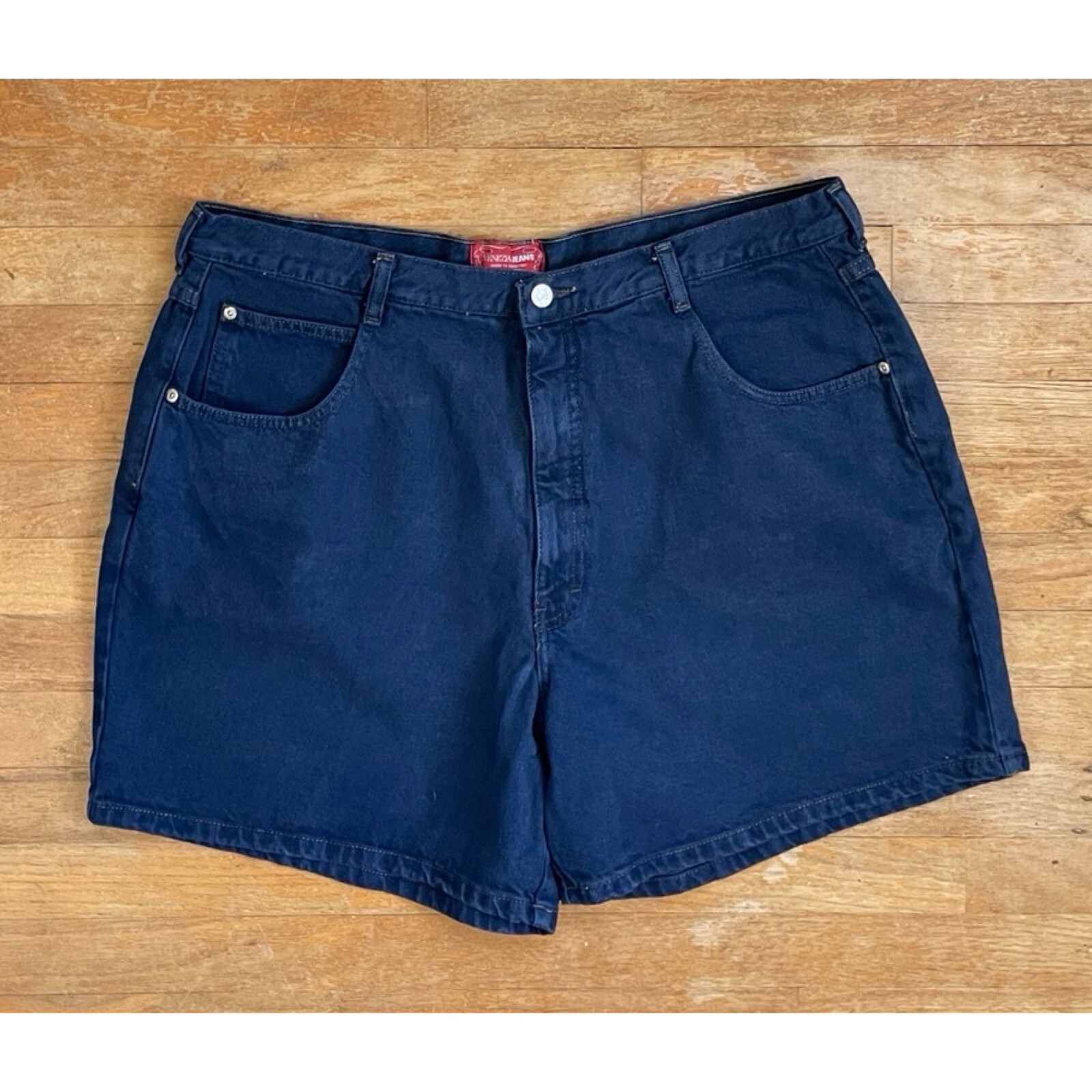 Vintage High Waist Denim Shorts Plus Size 1X (22) 38&Prime; Waist 90s Dark Teal Denim