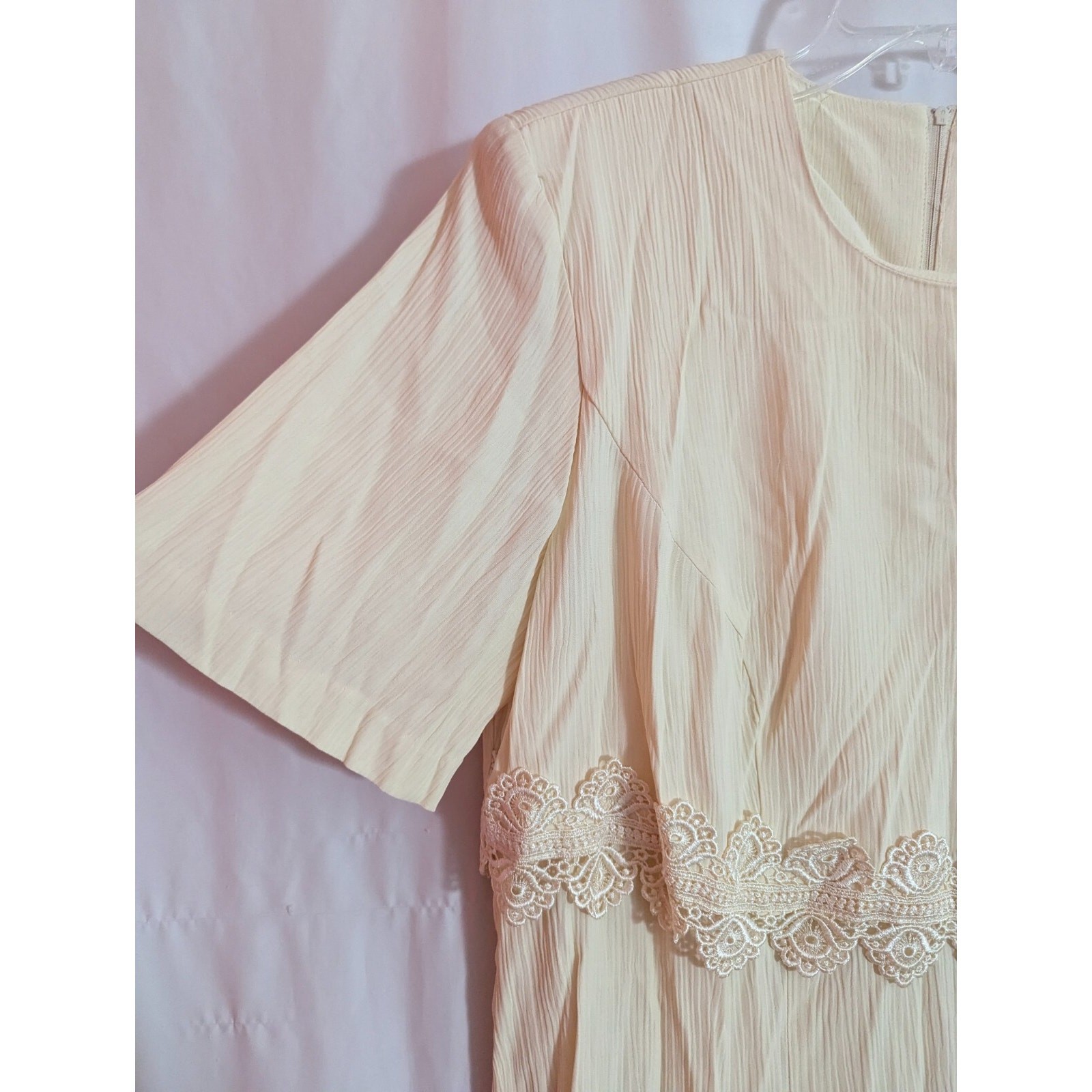 New Vtg Impulsive Ivory Crinkle Rayon Blouson Midi Dress Size 18W K1