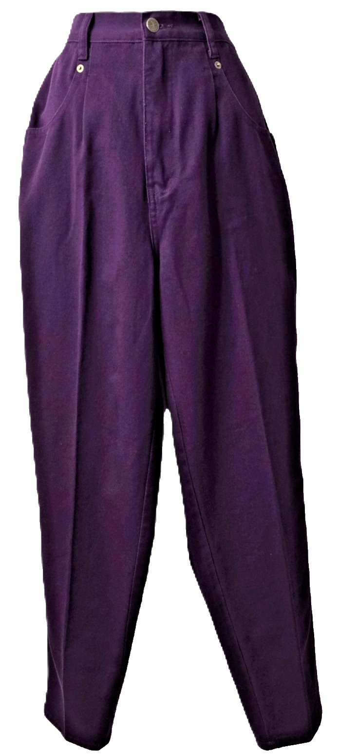 Vintage 80s Brittania Purple Jeans 12 Wide Leg Taper Front Pleat POCKETS Denim