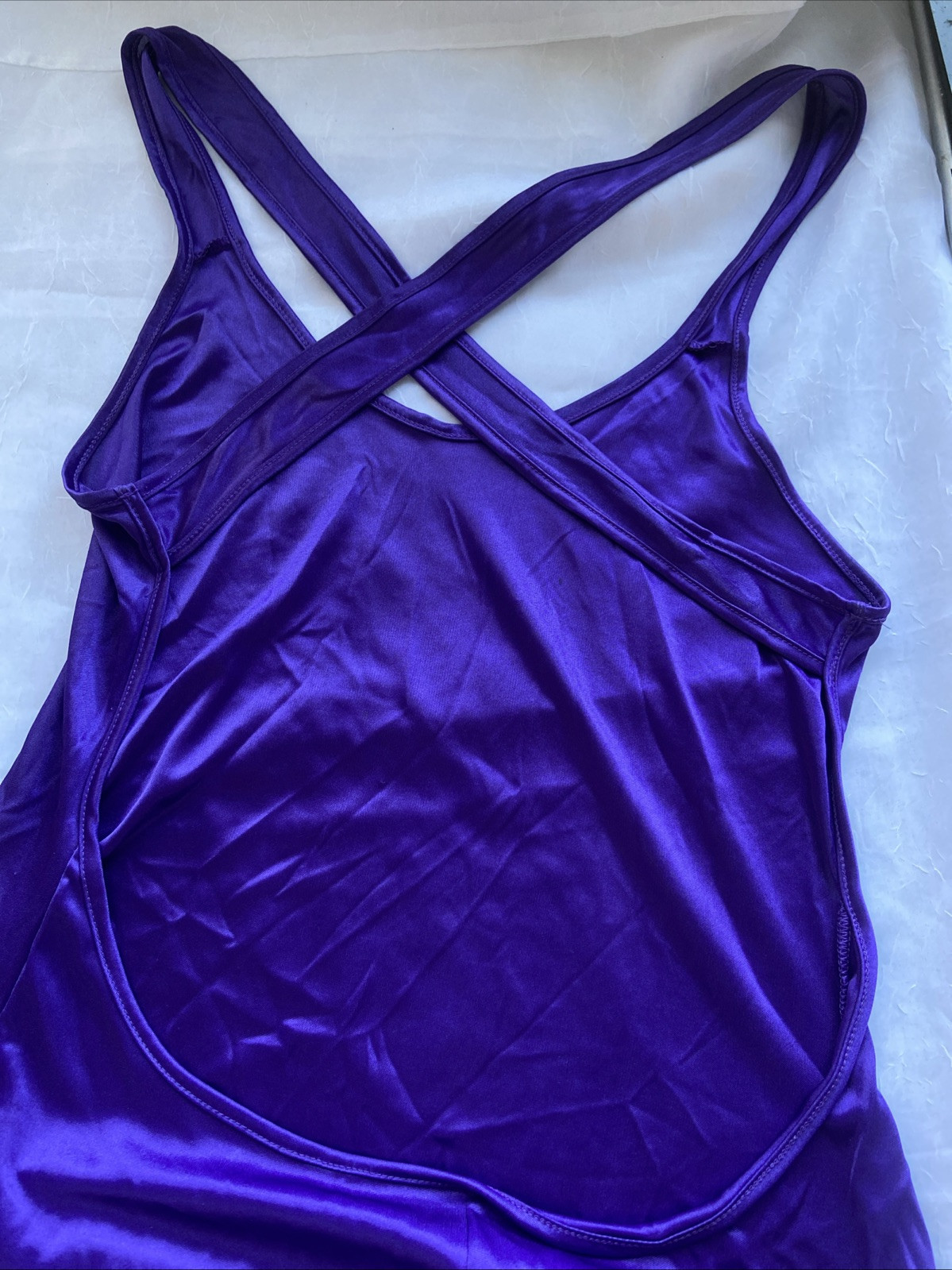 Vintage Petra Fashions Indigo Polyester Eve. Gown Negligee Purple USA Made Sz M
