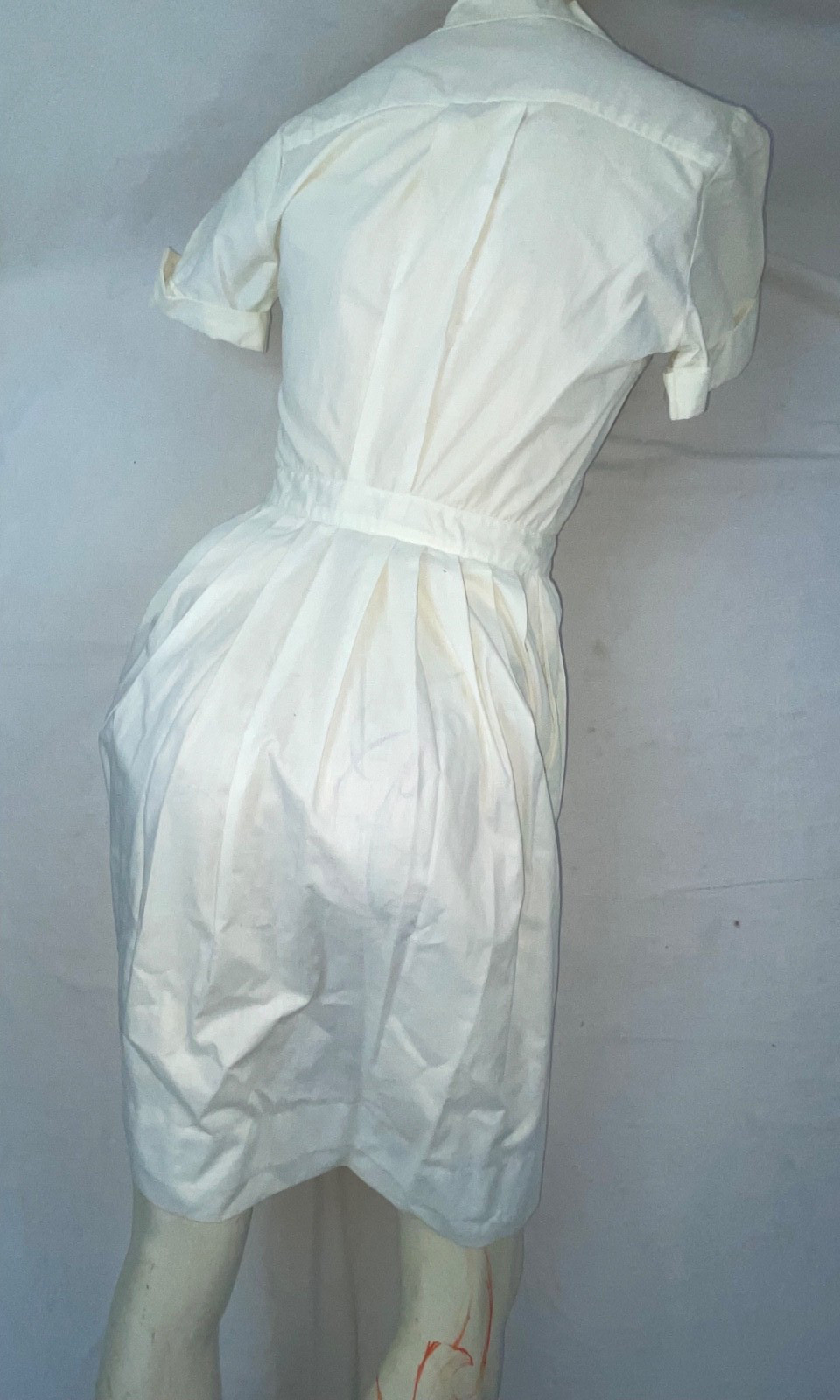 VTG 60S WOMENS WHITE BUTTON FRONT NURSES HOSPITAL ORDERLY WAITRESS UNIFORM DRESS