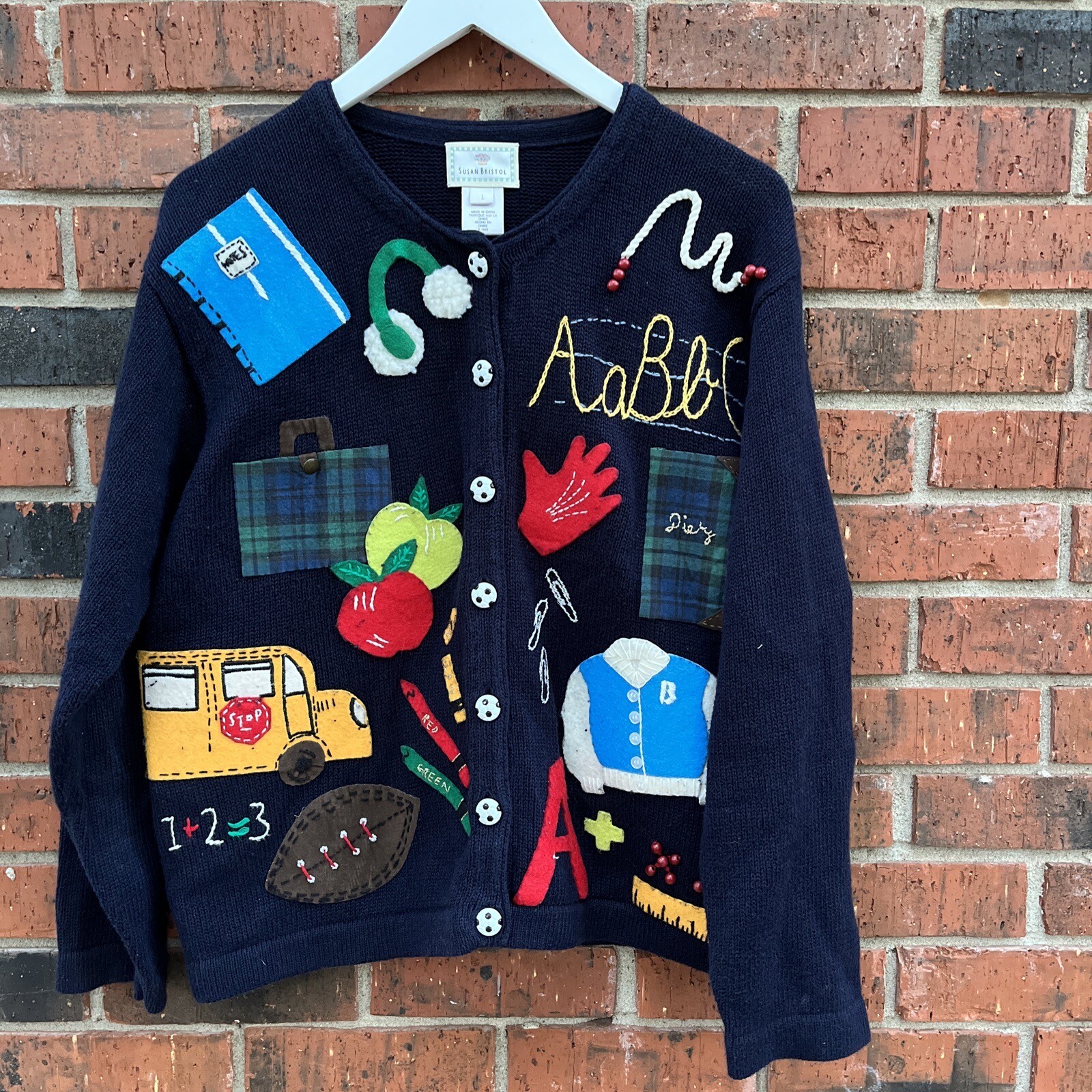 Vintage 90s Susan Bristol 1990s School Days Teacher Sweater Cardigan