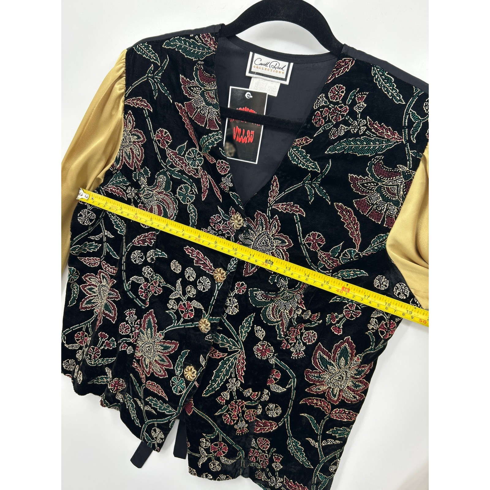Carol Reed Collections Vintage Velvet Floral Beaded Jacket Gold Satin Sleeve 16