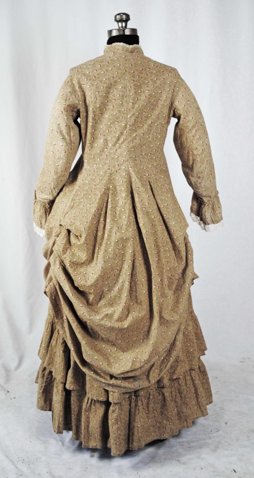 VICTORIAN 2 PIECE PRINTED CALICO AFTERNOON VISITING BUSTLE DRESS 1890