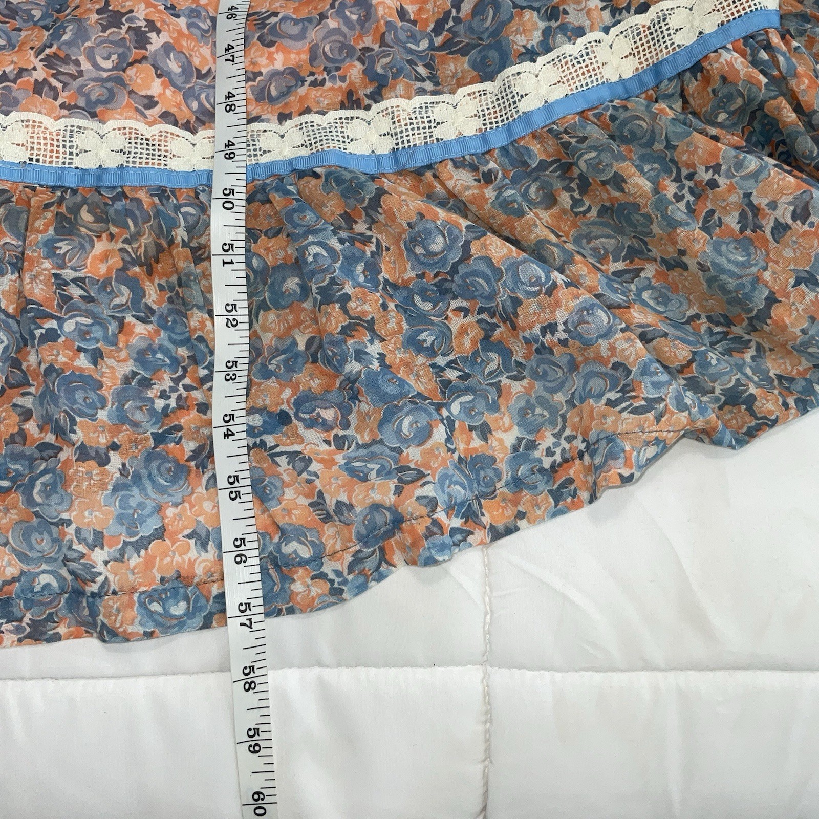 70s Praire Maxi Dress VTG Candi Jones Peach Blue Floral Lace Boho Hippie Sz 9