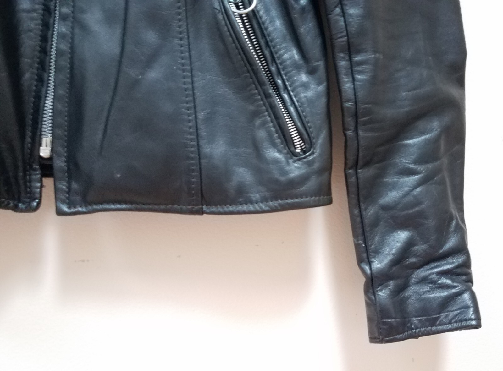 Vtg 80s Brooks Cafe Biker Leather Jacket Black Sz 32 EUC! NO Fur Liner!