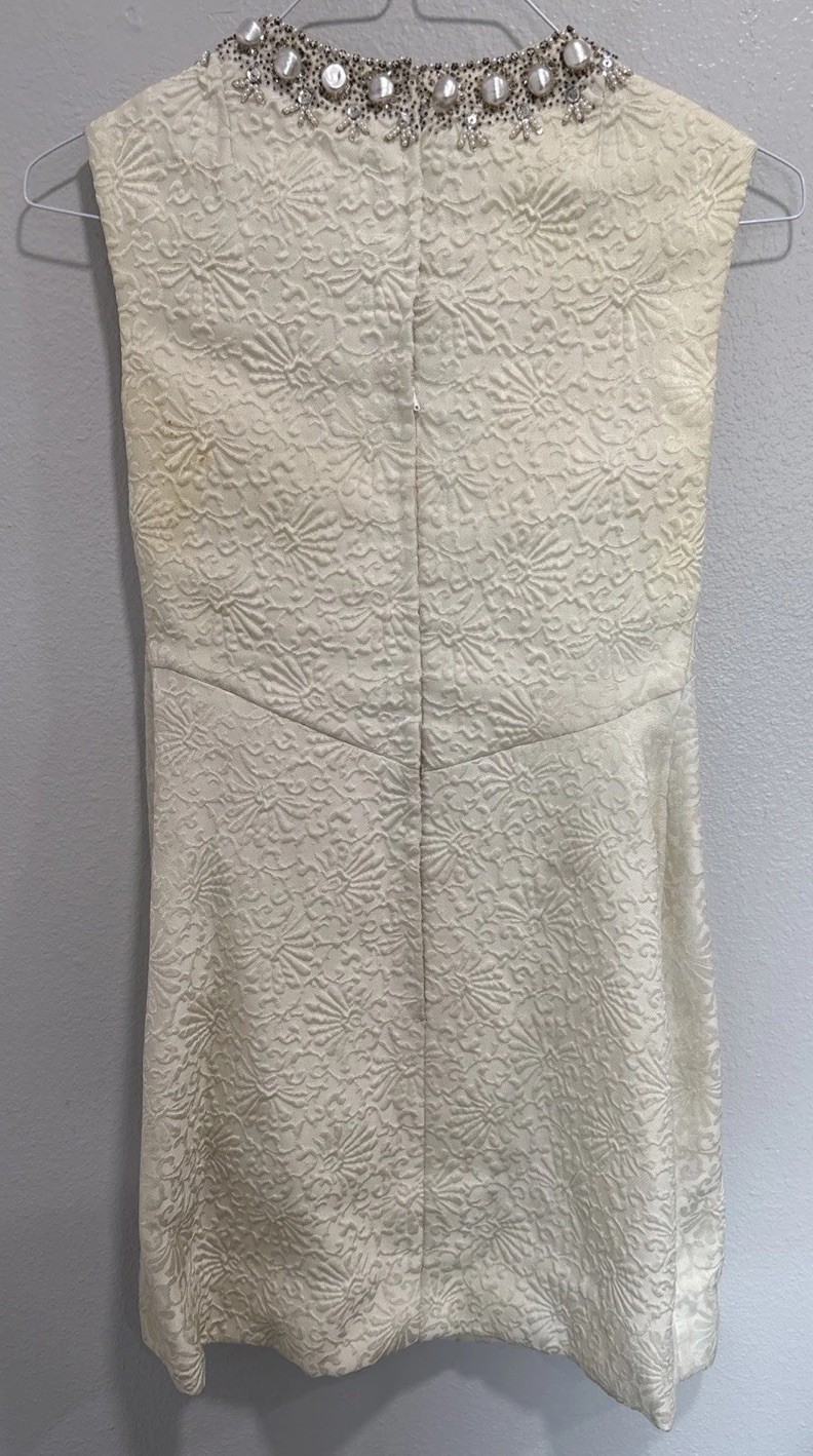Vintage 1960s Beaded Imperial Hong Kong Dress Sz 10 Real Fur Cuffs DAMAGE