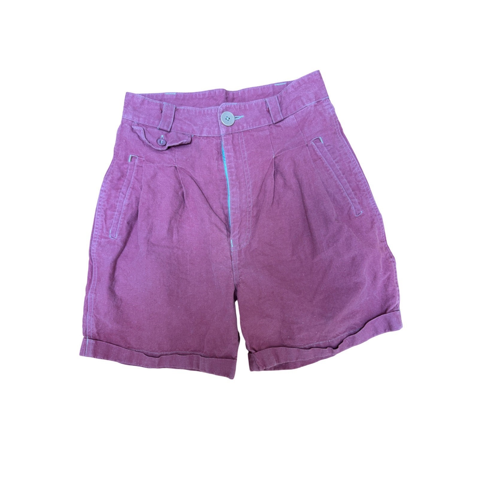 Vintage Gitano High Waisted Shorts Mauve Ramie Cotton Pleated Teal Zip Size 9/10