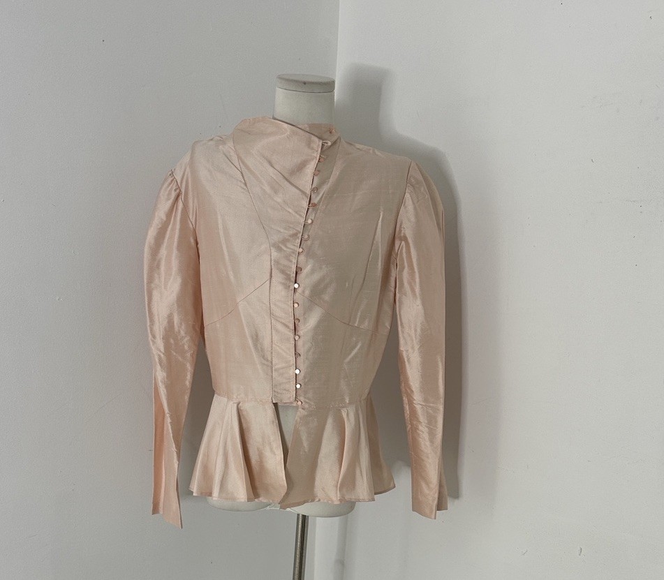Vintage 80s Does Victorian Pink Regency Peplum blouse