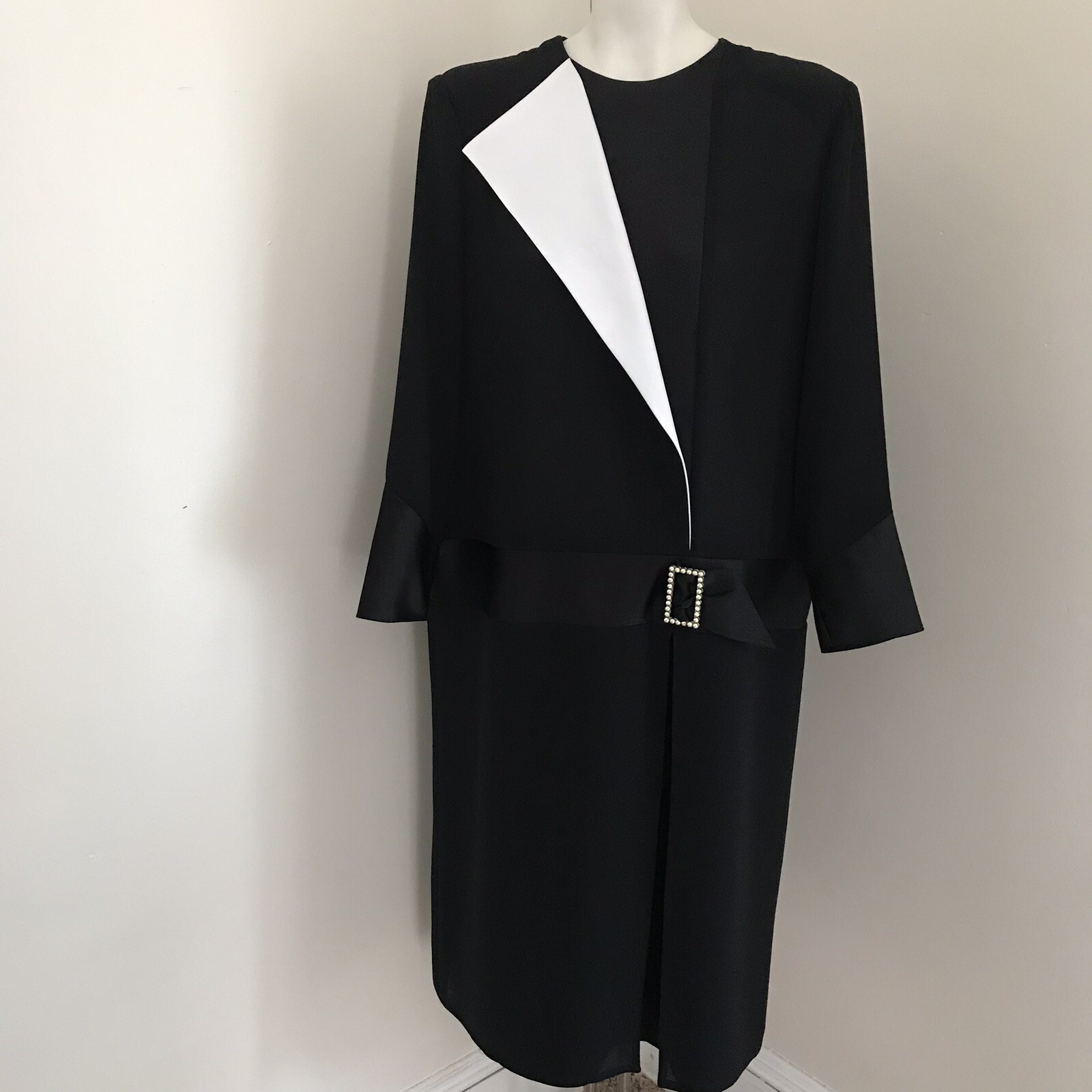 Vintage Frank Usher Dress Rhinestone Buckle Drop Waist Long Sleeves Cocktail 12