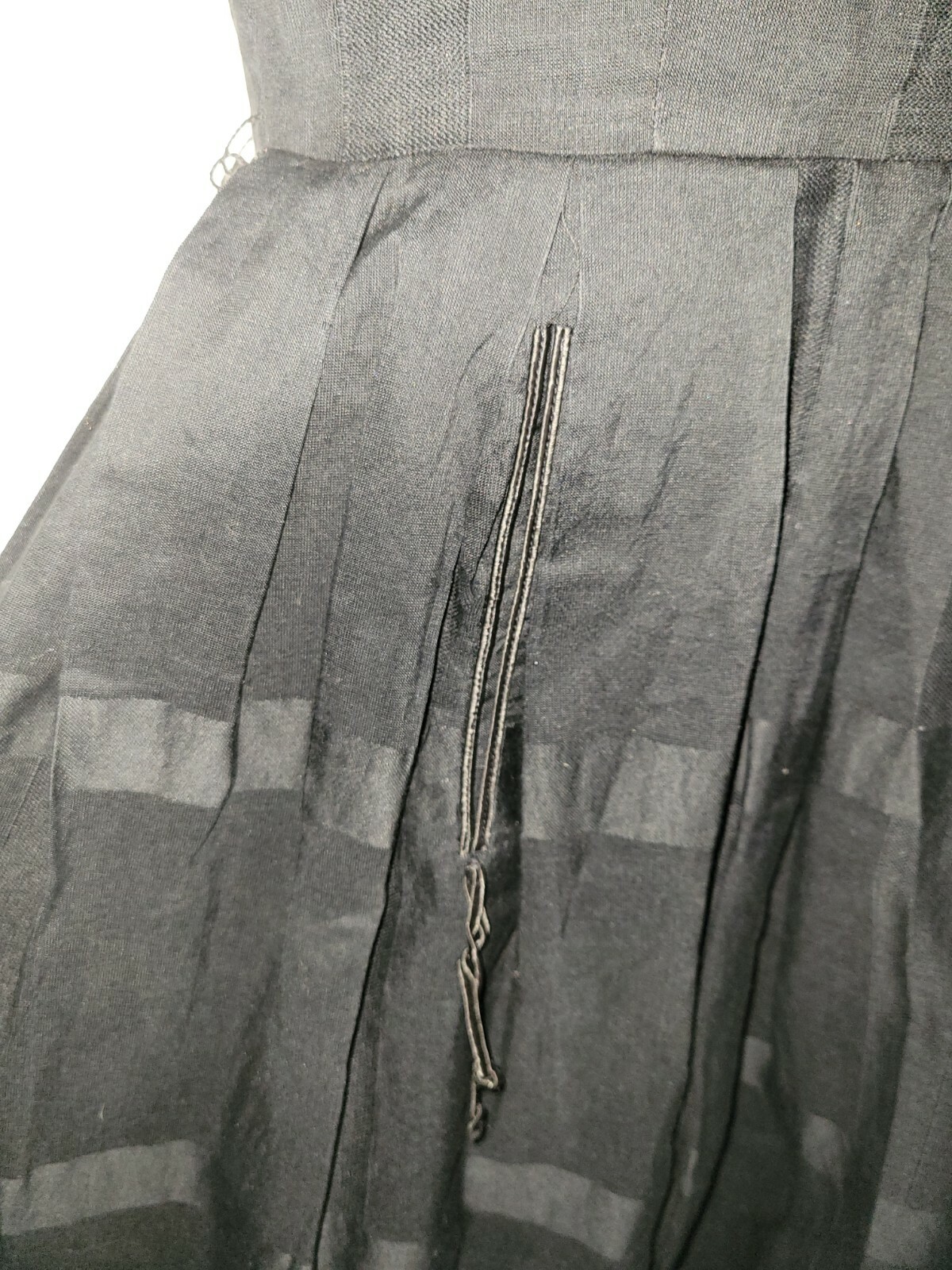 L&rsquo;AIGLON Black Linen Full pleated pocket Skirt Dress S Vintage 60s