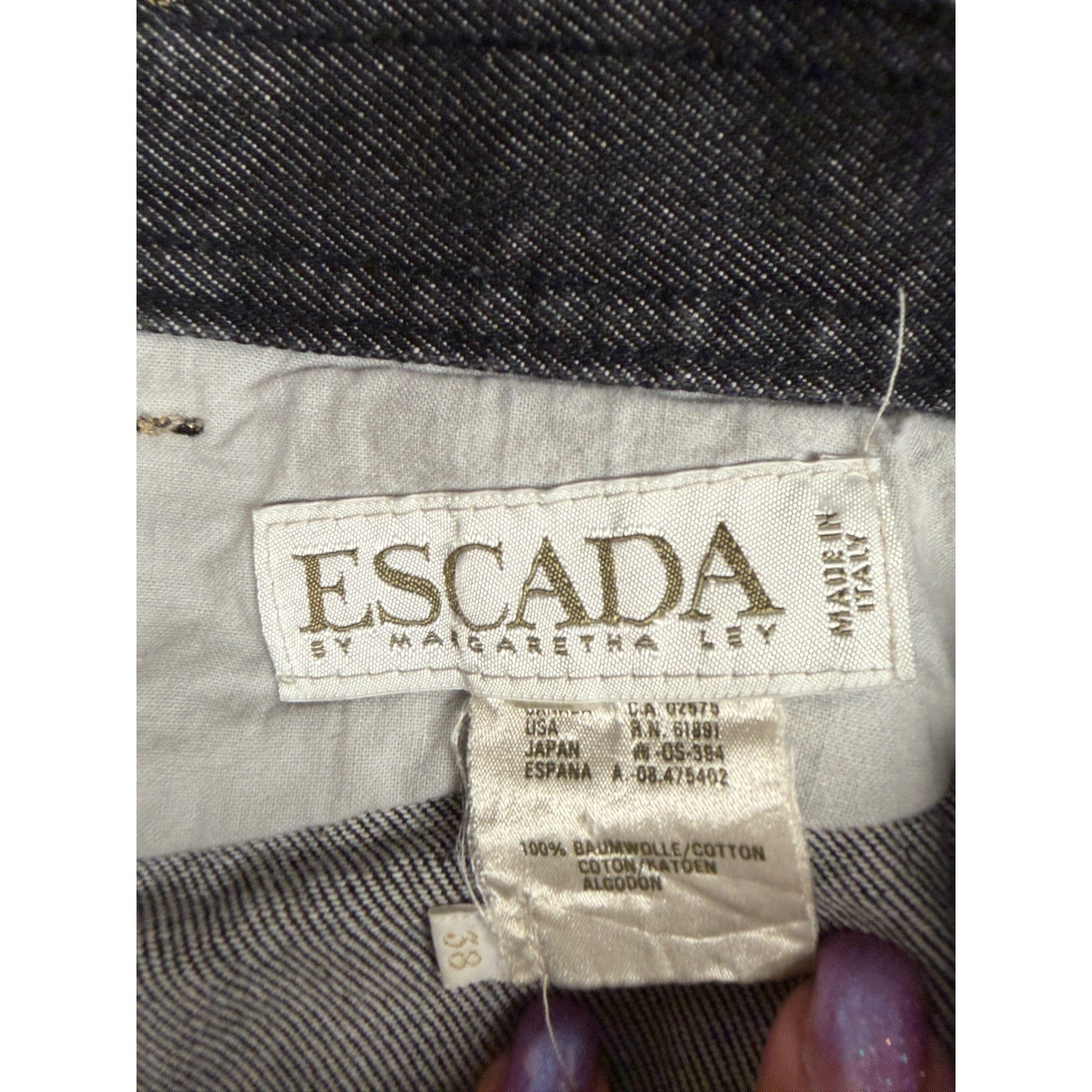 Escada Margaretha Ley Vintage Dark Western Horseshoe Embroidery Jeans 26×27
