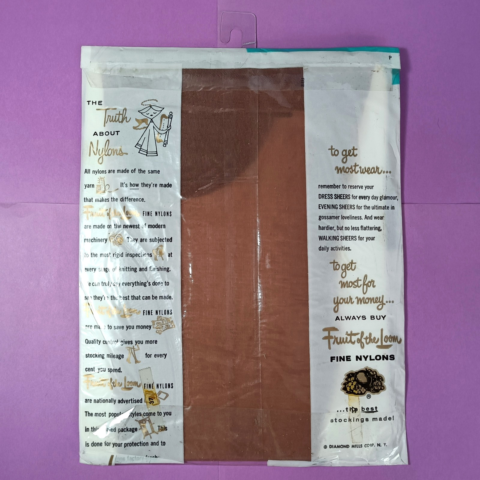 Fruit of the Loom seamless stretch nylon stockings Shadow vintage 1960s 8.5-9 S