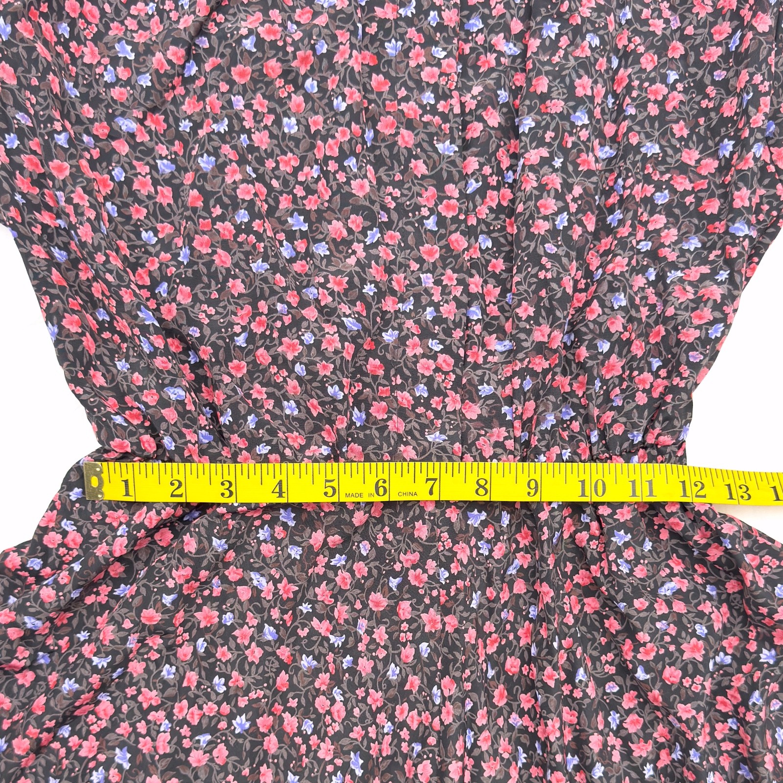 Vintage 80s Stuart Alan Petites Multicolor Floral Vines Retro Prairie Dress 10P