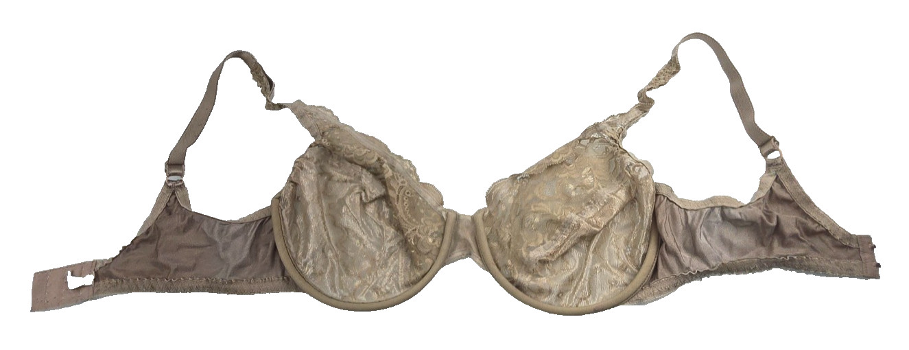 Second Skin Satin Lace Sheer Underwire Bra Vintage Taupe 38C Style 33580