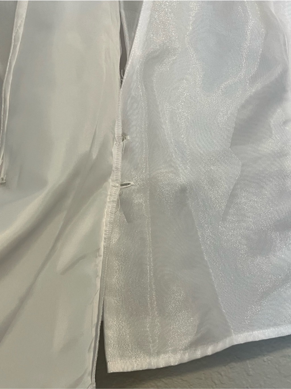 Alex Evenings White Sheer Organza Jacket Asymmetrical Rhinestone Clasp M Y2K