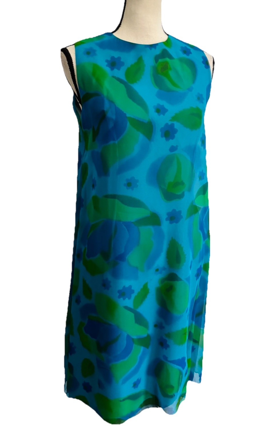 Lorrie Deb Vintage 1960’s Tent Dress Blue Green Floral Pleated Back Size 13
