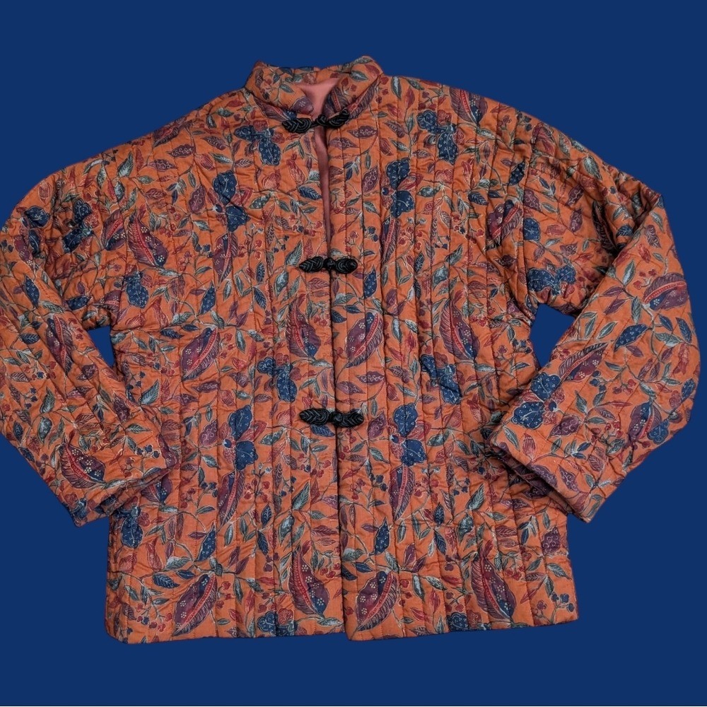 Vintage Women&rsquo;s Floral Print Boho Quilted Cotton Jacket Multicolor Homespun