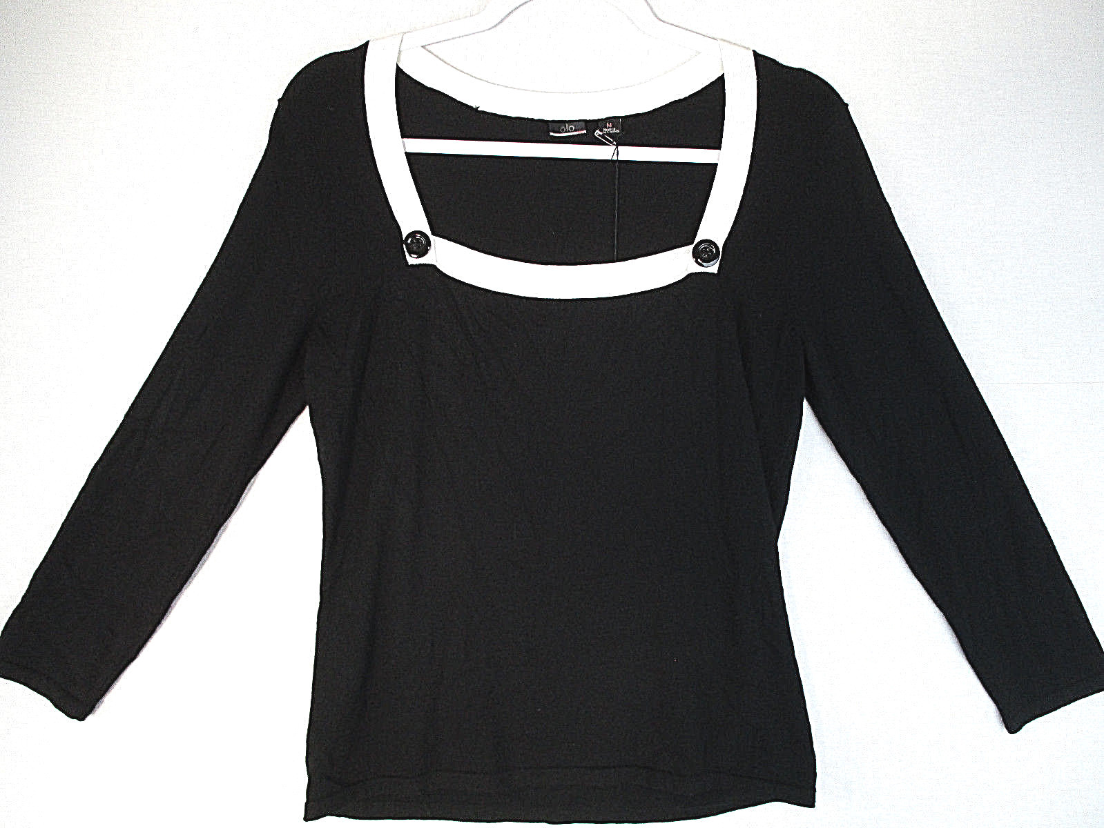 NWT OLO Black/Ivory Square Neck Lightweight Career Sweater $105 Women&rsquo;s Size M