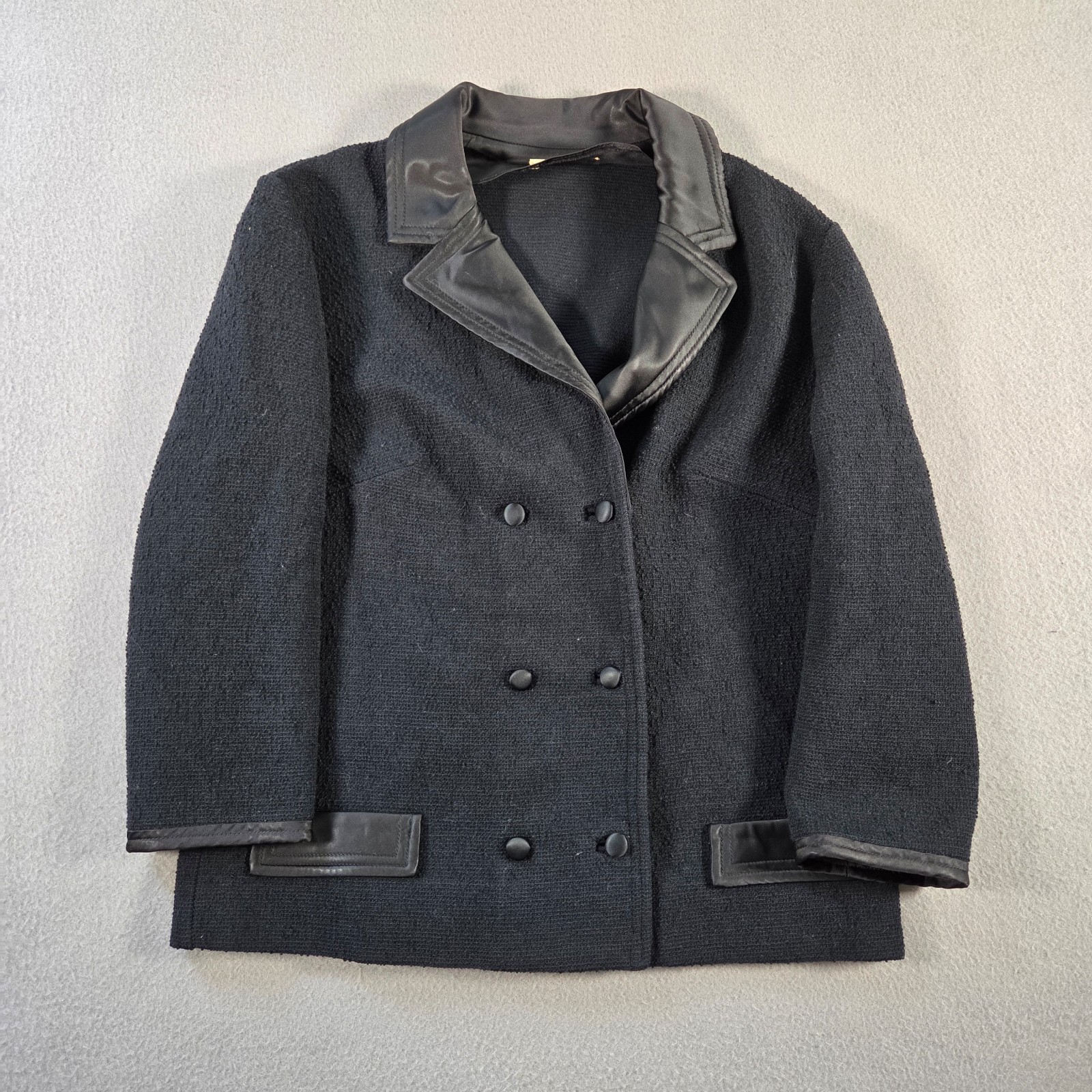 Vintage Butte Knit Jacket Womens Small Black Wool Double Breast Peacoat 60s 70s